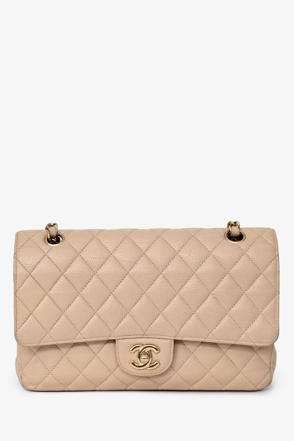 Pre-Loved Chanel™ 2009-10 Beige Caviar Leather Medium Double Flap
