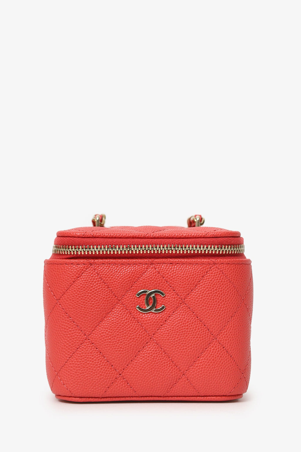 Pre-Loved Chanel™ Coral Classic Caviar Leather Vanity Bag With Chain