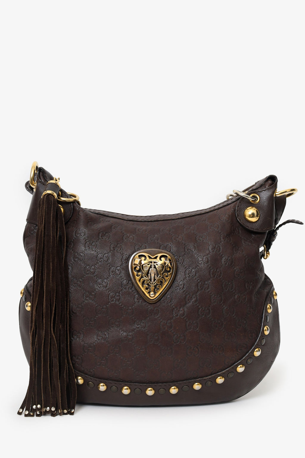 Gucci Brown Leather Babouska Heart Hobo Bag