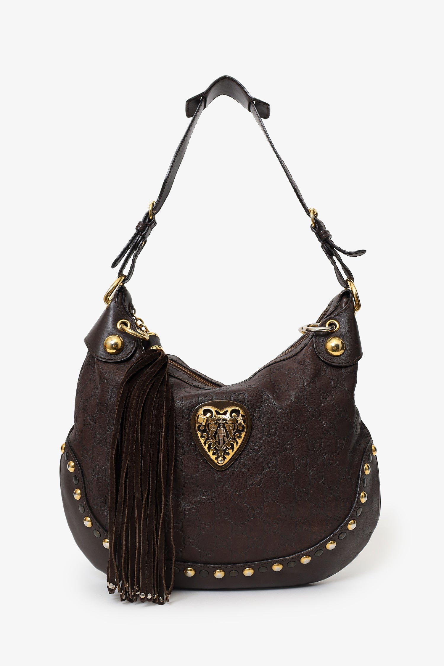 Gucci Brown Leather Babouska Heart Hobo Bag