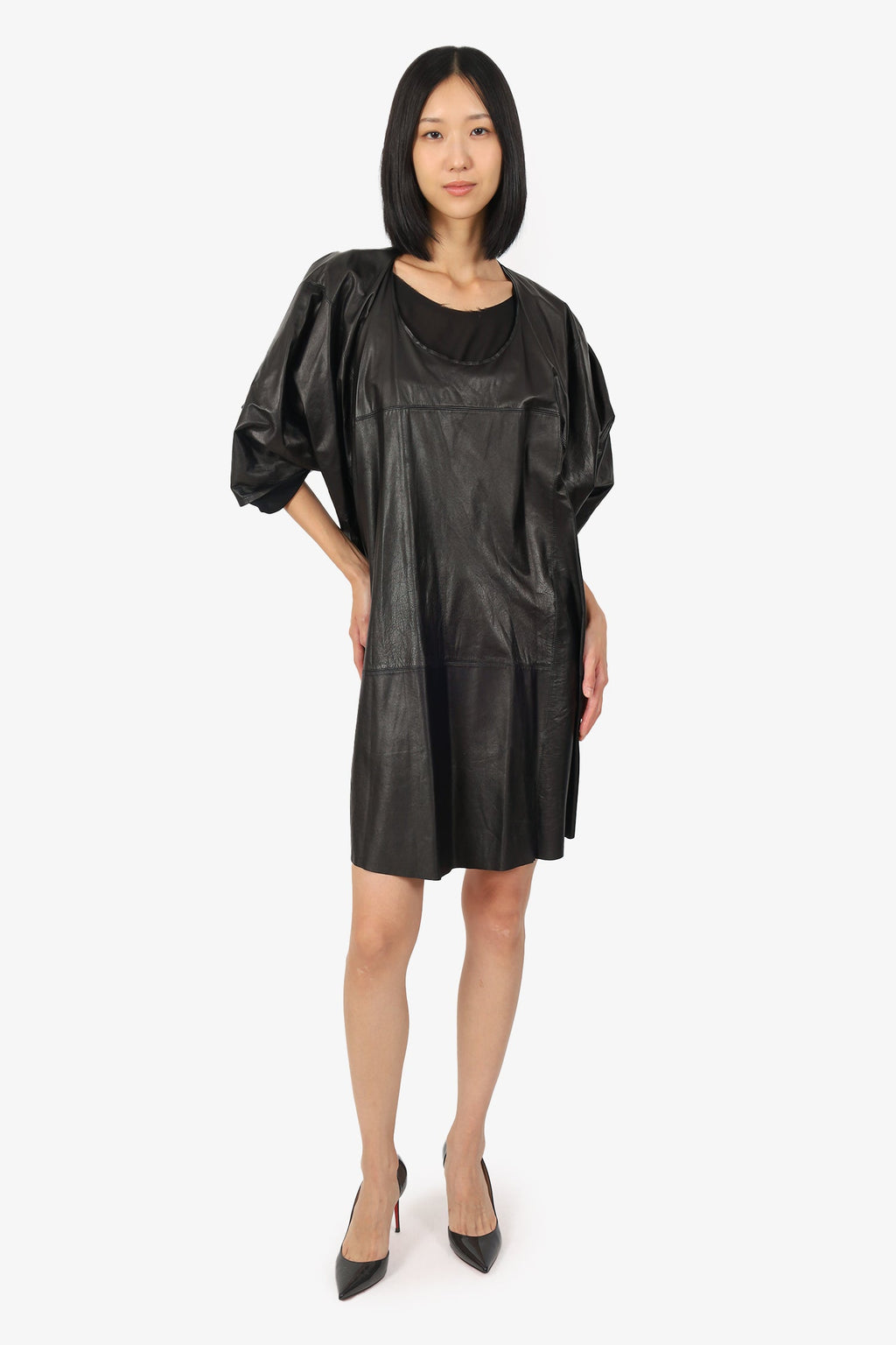 Junya Watanabe Comme De Garcons Black Leather/Organza Dress Size S