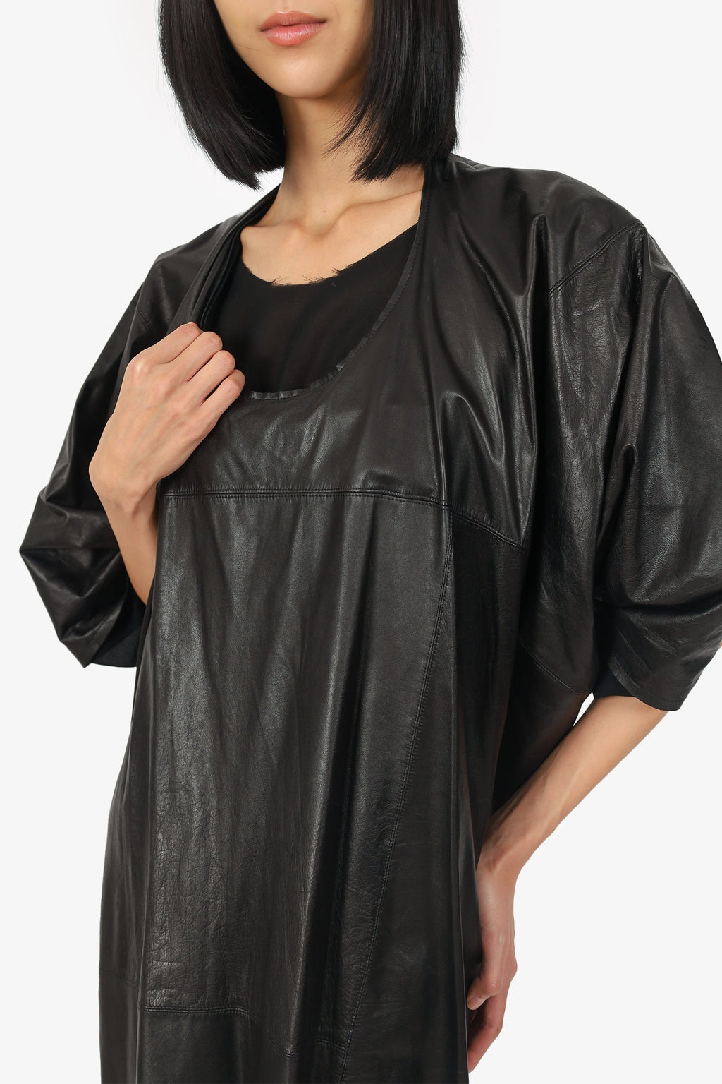 Junya Watanabe Comme De Garcons Black Leather/Organza Dress Size S