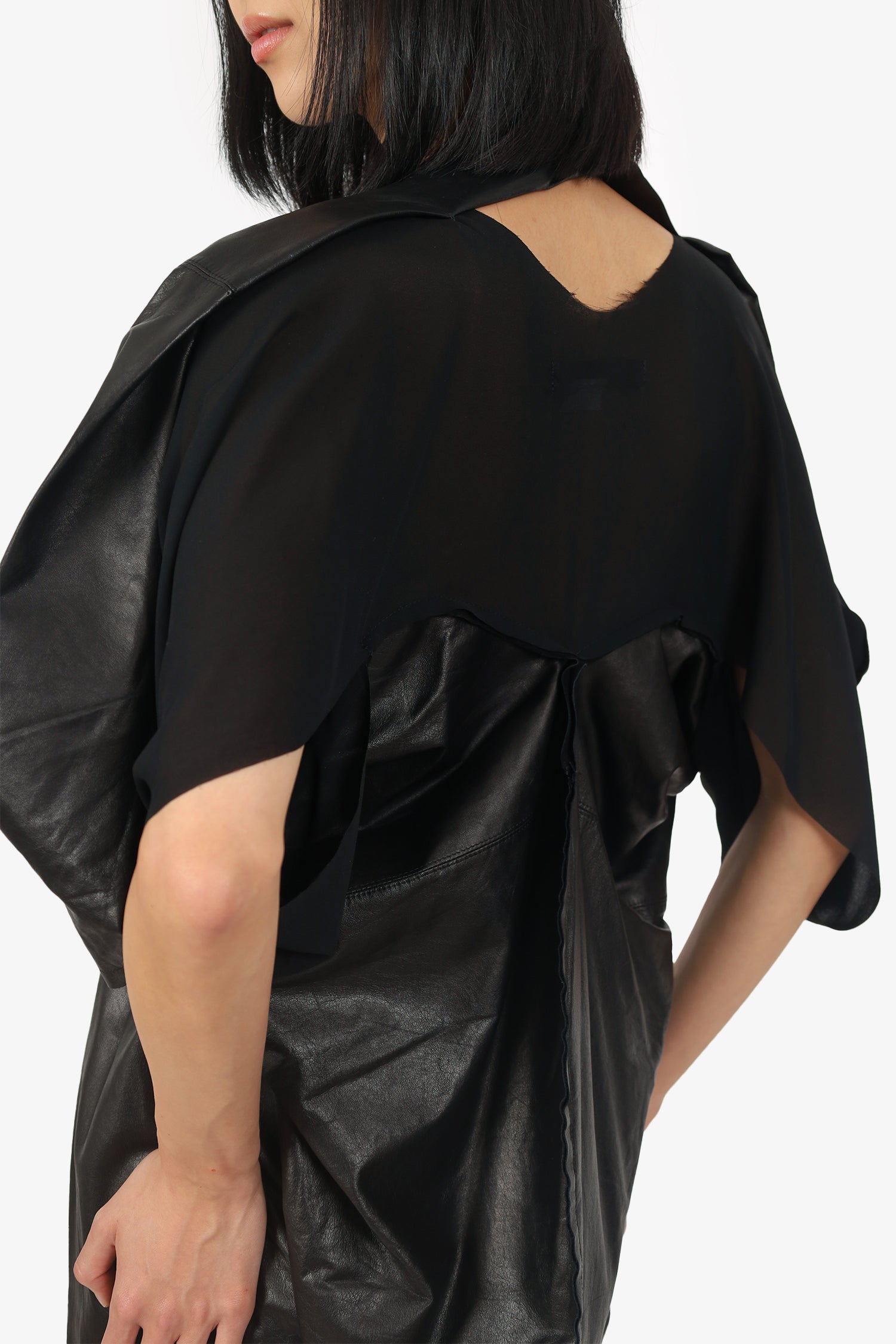 Junya Watanabe Comme De Garcons Black Leather/Organza Dress Size S