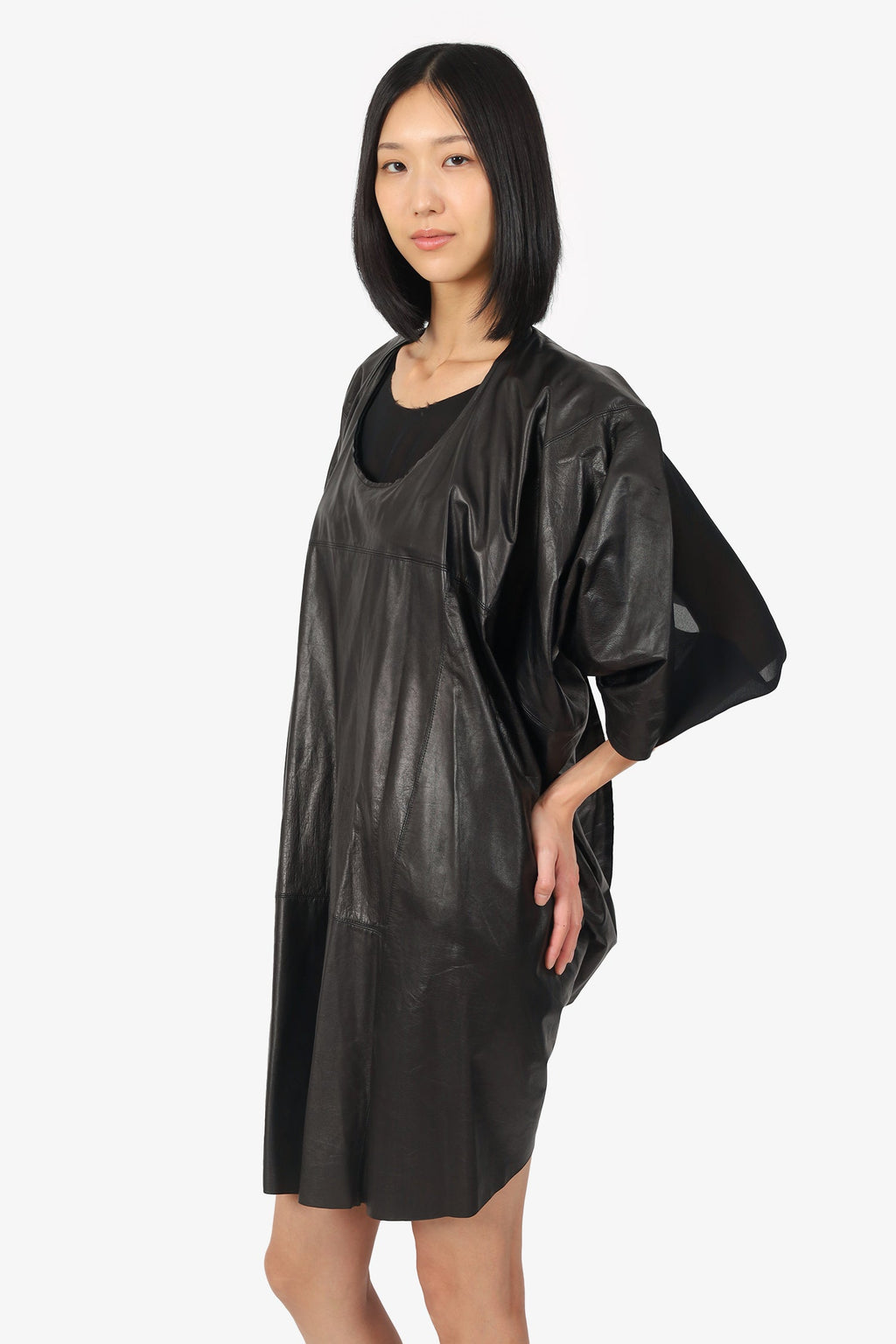 Junya Watanabe Comme De Garcons Black Leather/Organza Dress Size S