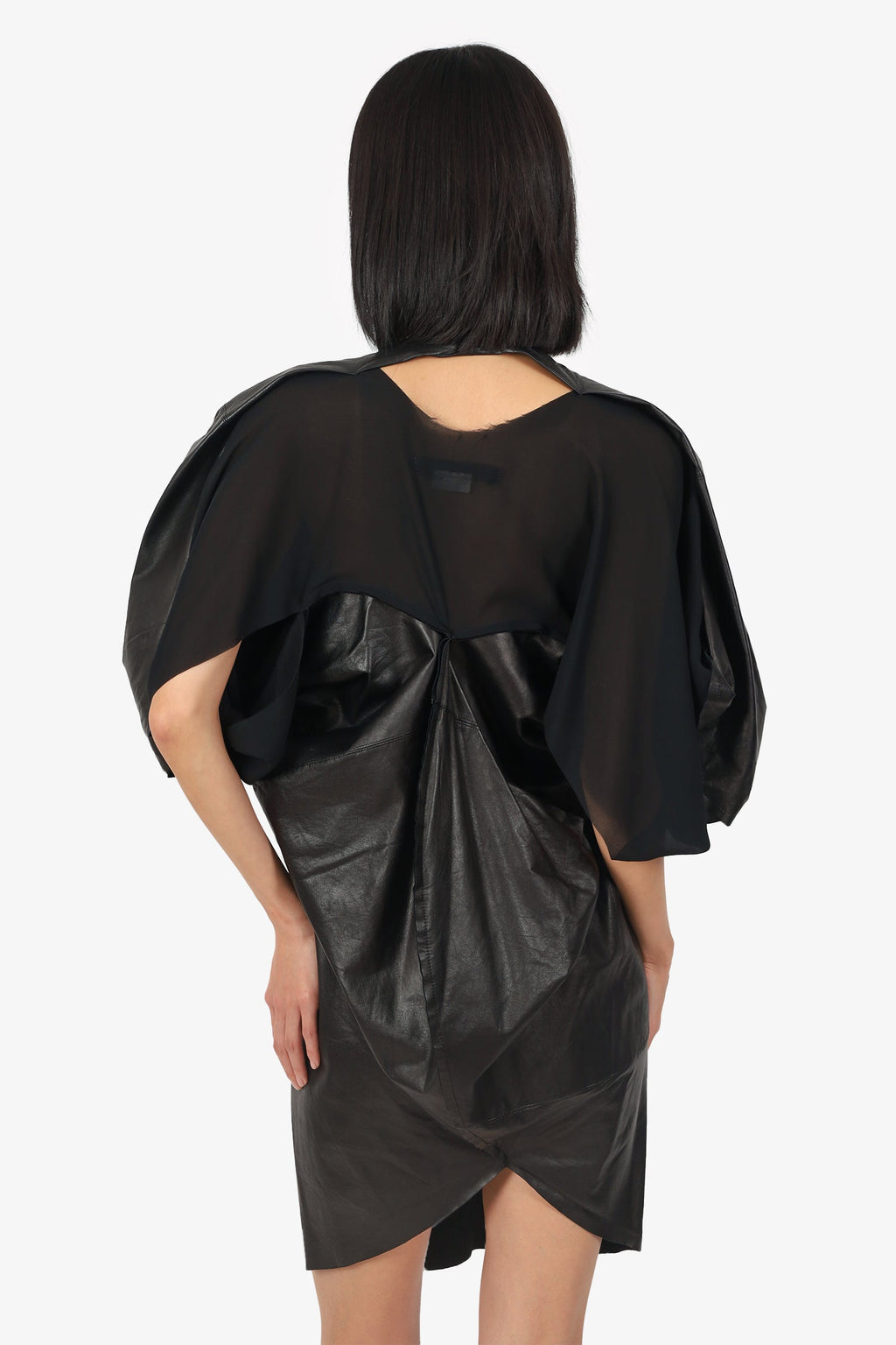 Junya Watanabe Comme De Garcons Black Leather/Organza Dress Size S