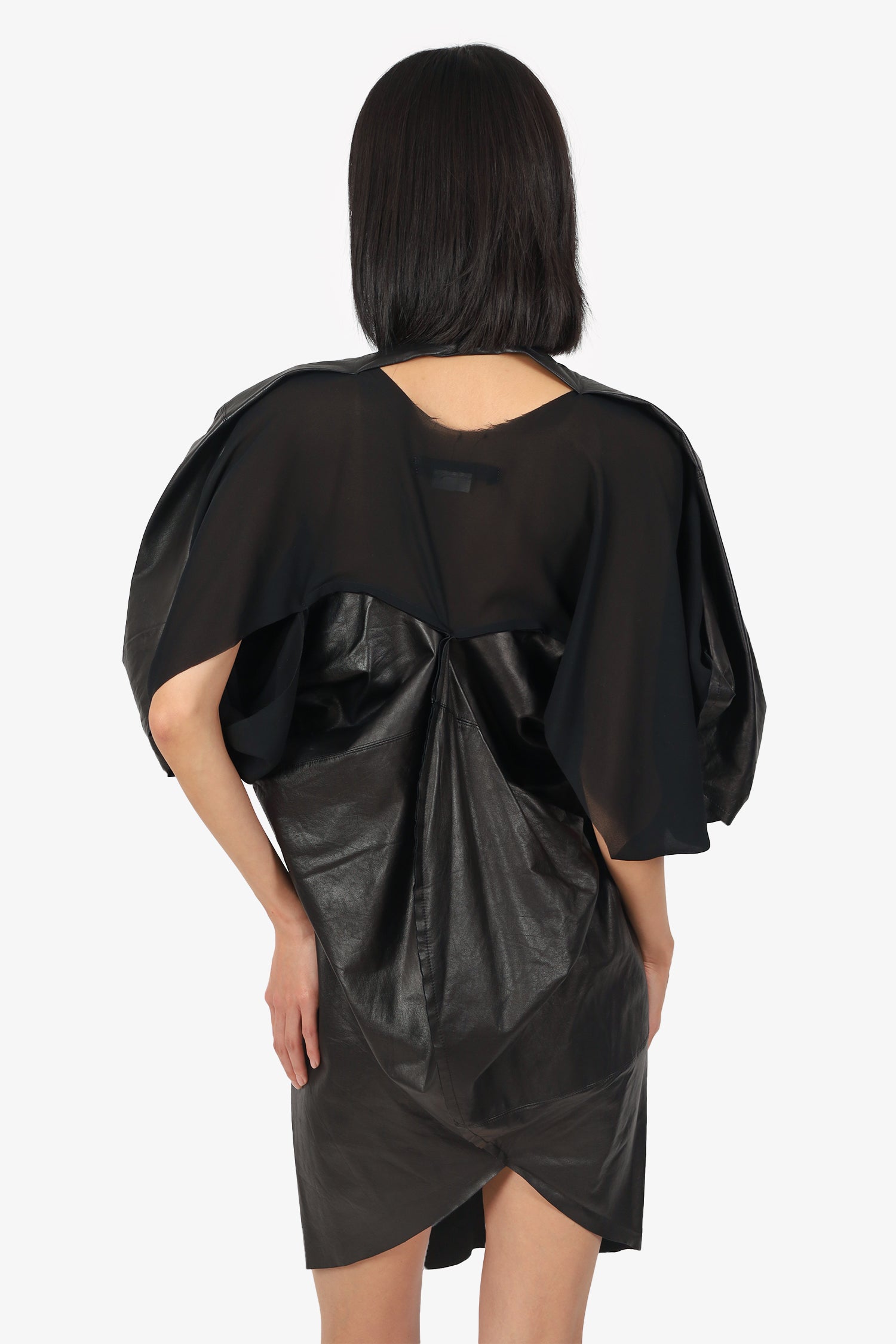 Junya Watanabe Comme De Garcons Black Leather/Organza Dress Size S