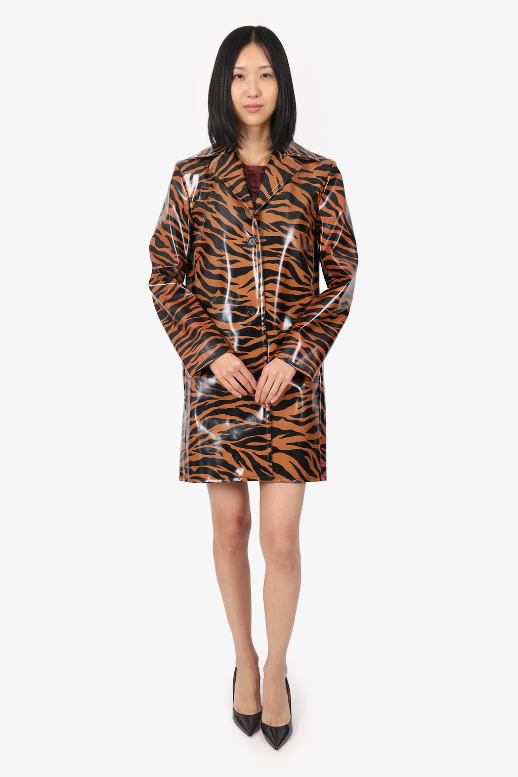 Kwaidan Editions Brown/Black PVC Tiger Print Coat Size 36