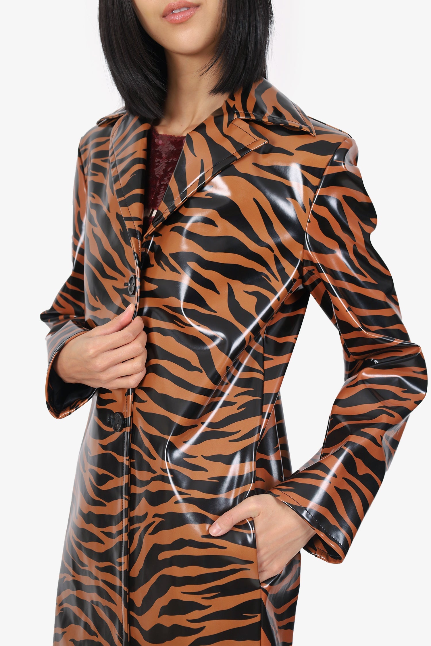 Kwaidan Editions Brown/Black PVC Tiger Print Coat Size 36