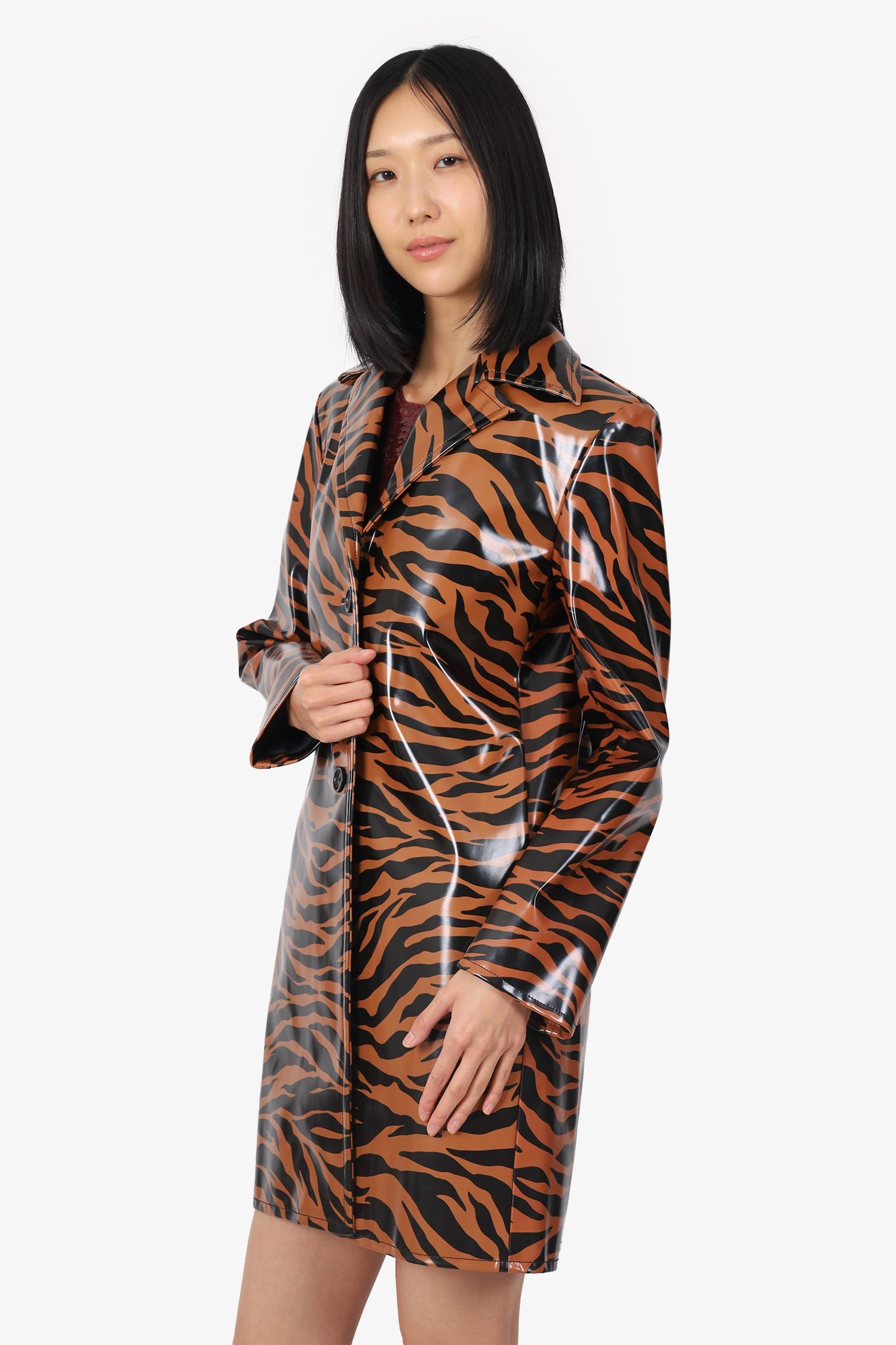Kwaidan Editions Brown/Black PVC Tiger Print Coat Size 36
