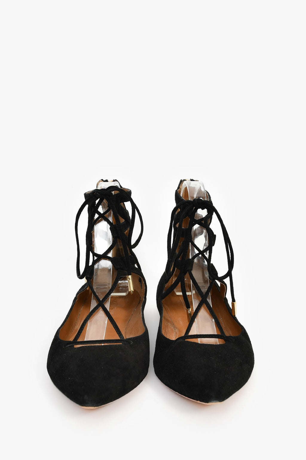 Aquazzura Black Suede Pointed Tie Up Flats Size 39