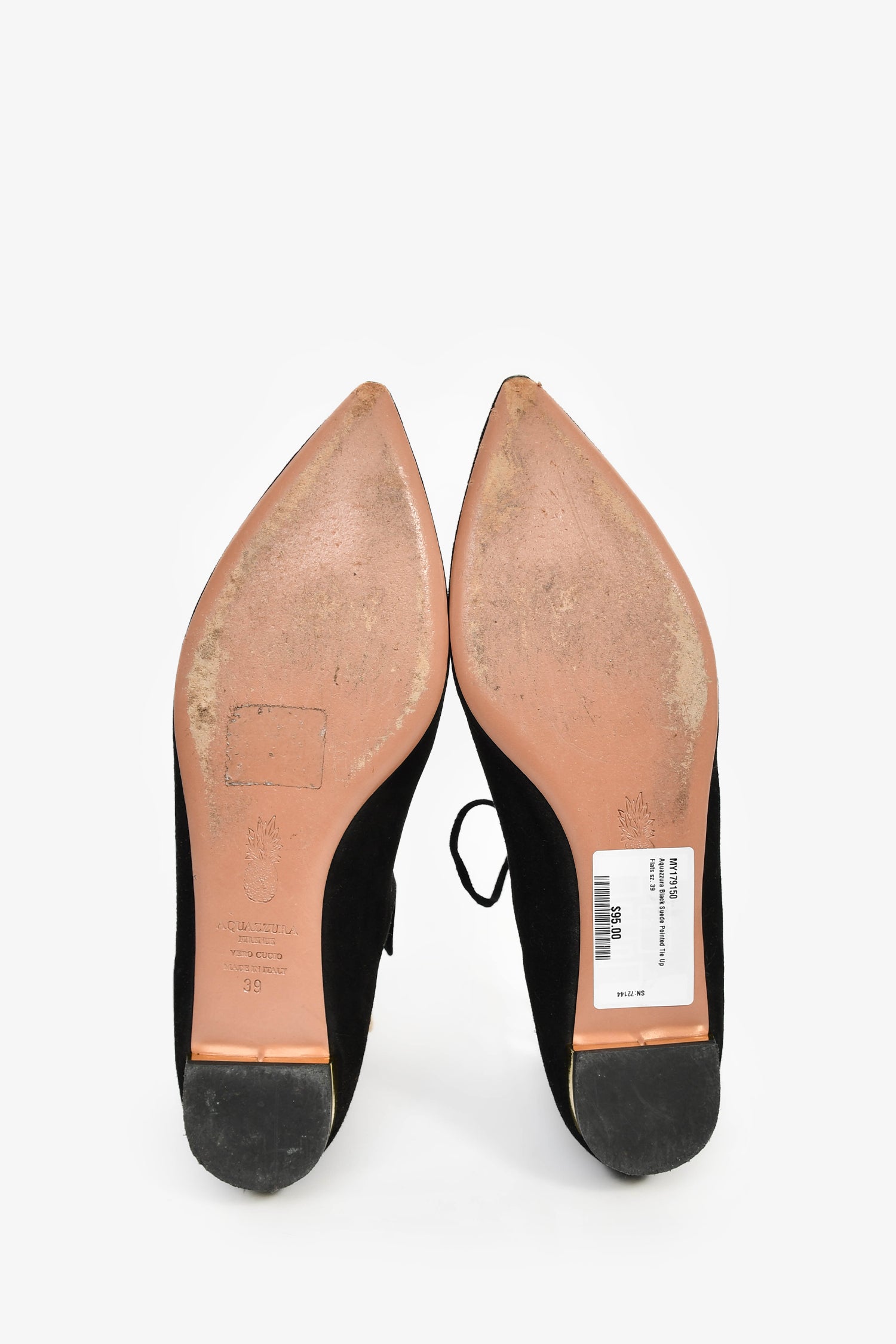 Aquazzura Black Suede Pointed Tie Up Flats Size 39
