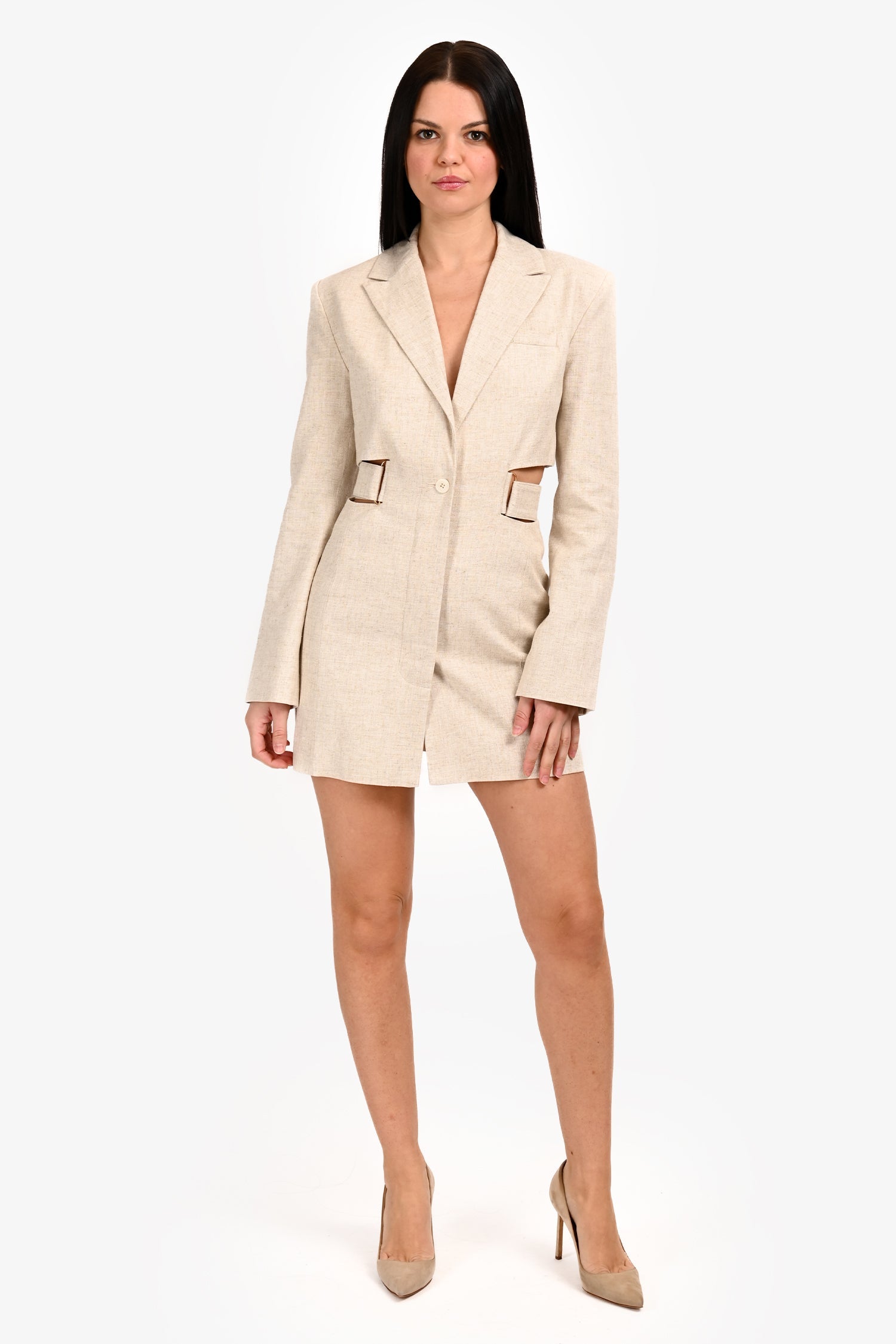 Jacquemus Brown Linen Cut Out Belted Blazer Dress Size 36