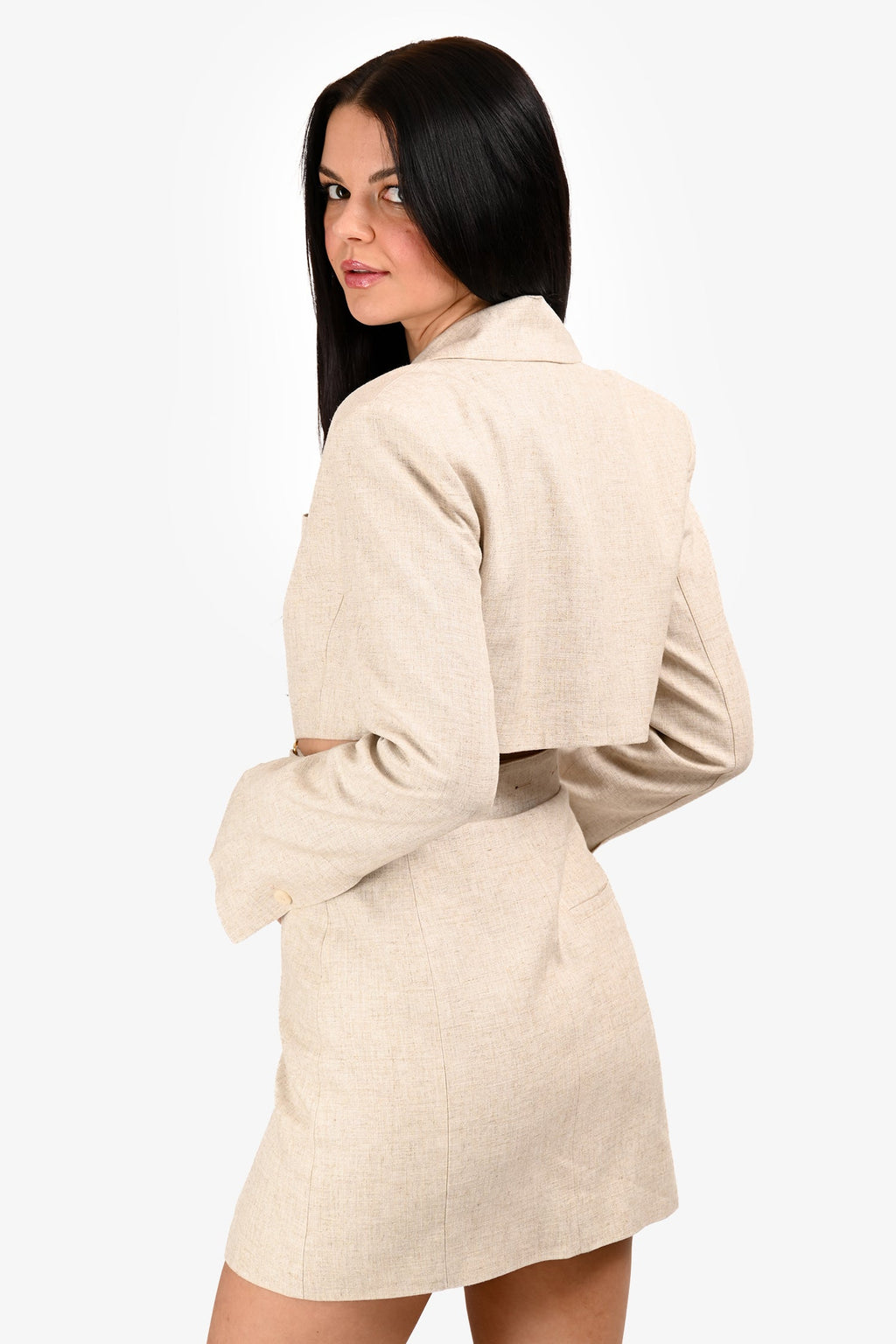 Jacquemus Brown Linen Cut Out Belted Blazer Dress Size 36