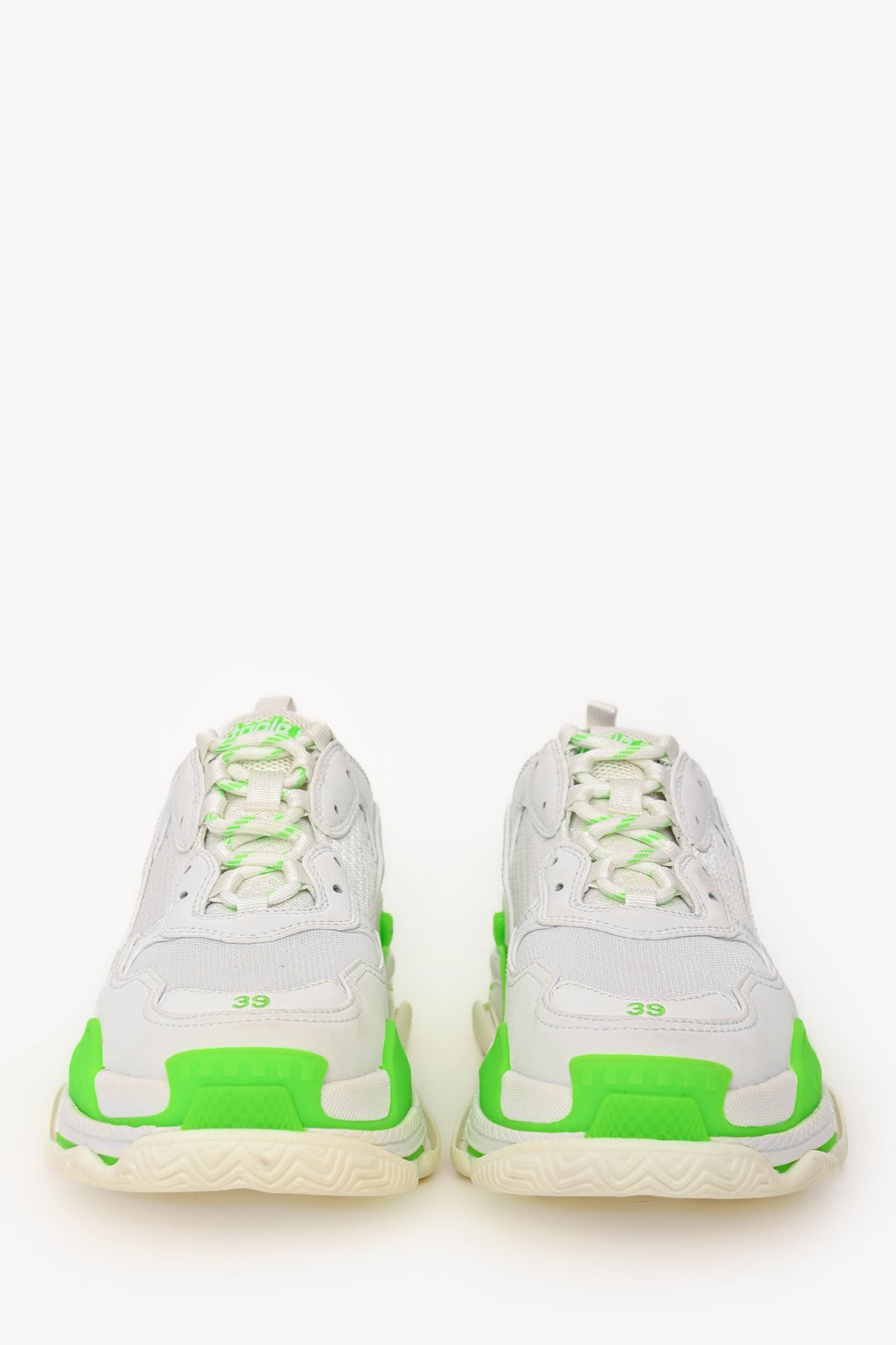 Balenciaga White/Green Triple S Sneakers Size 39
