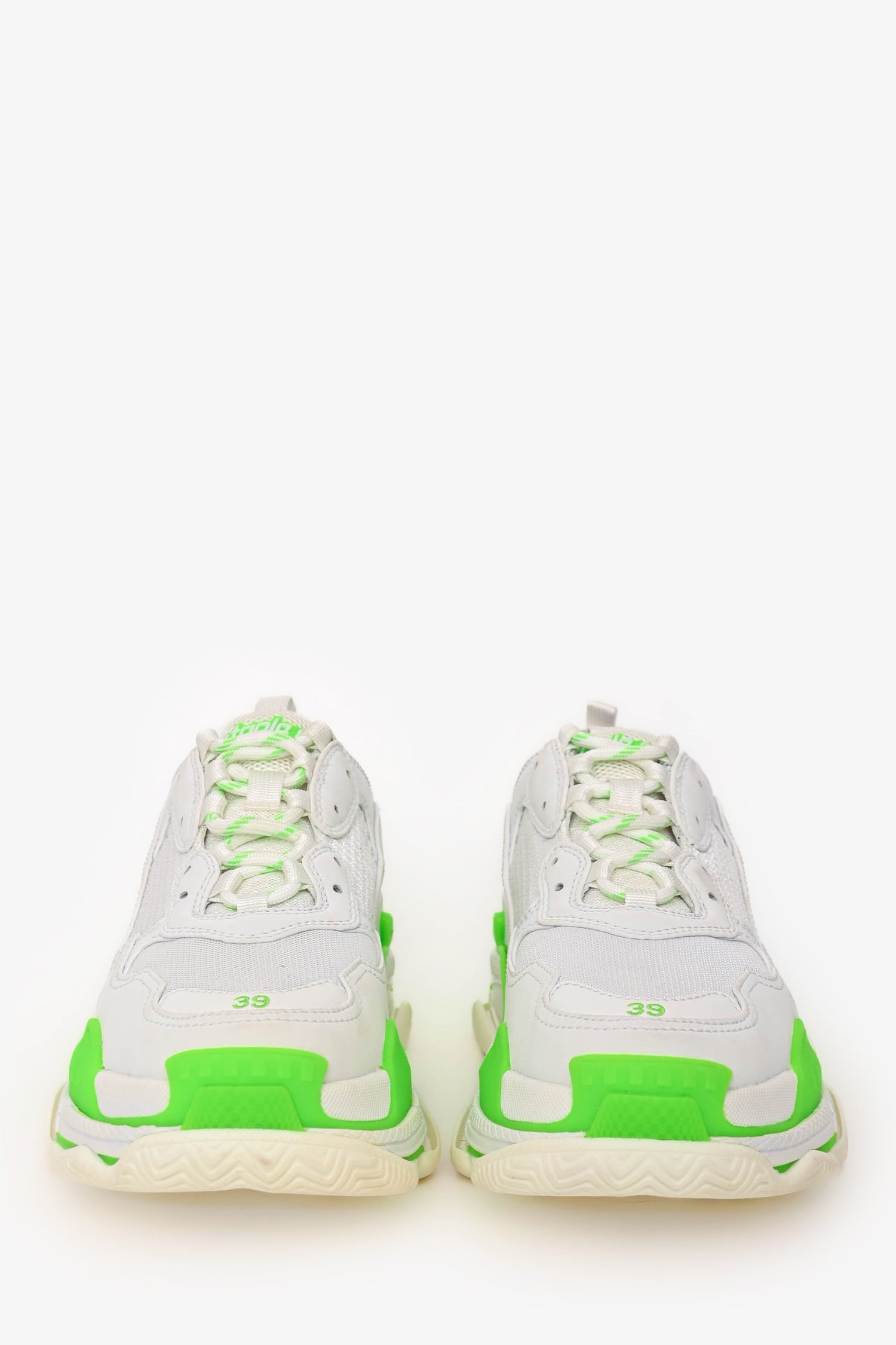 Balenciaga White/Green Triple S Sneakers Size 39