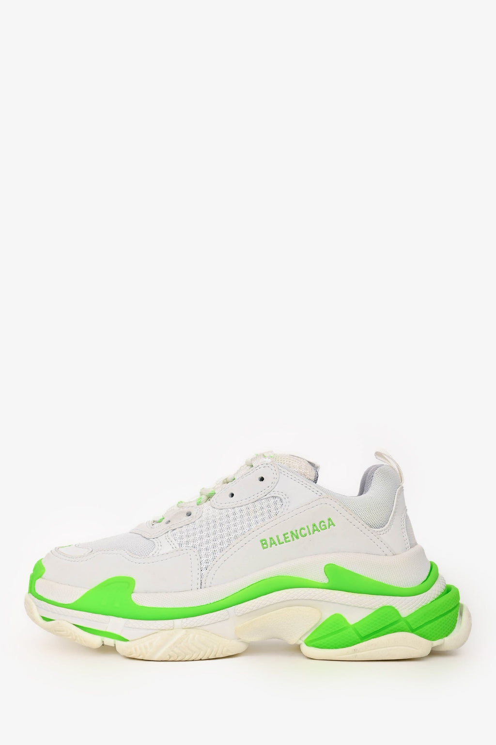 Balenciaga White/Green Triple S Sneakers Size 39