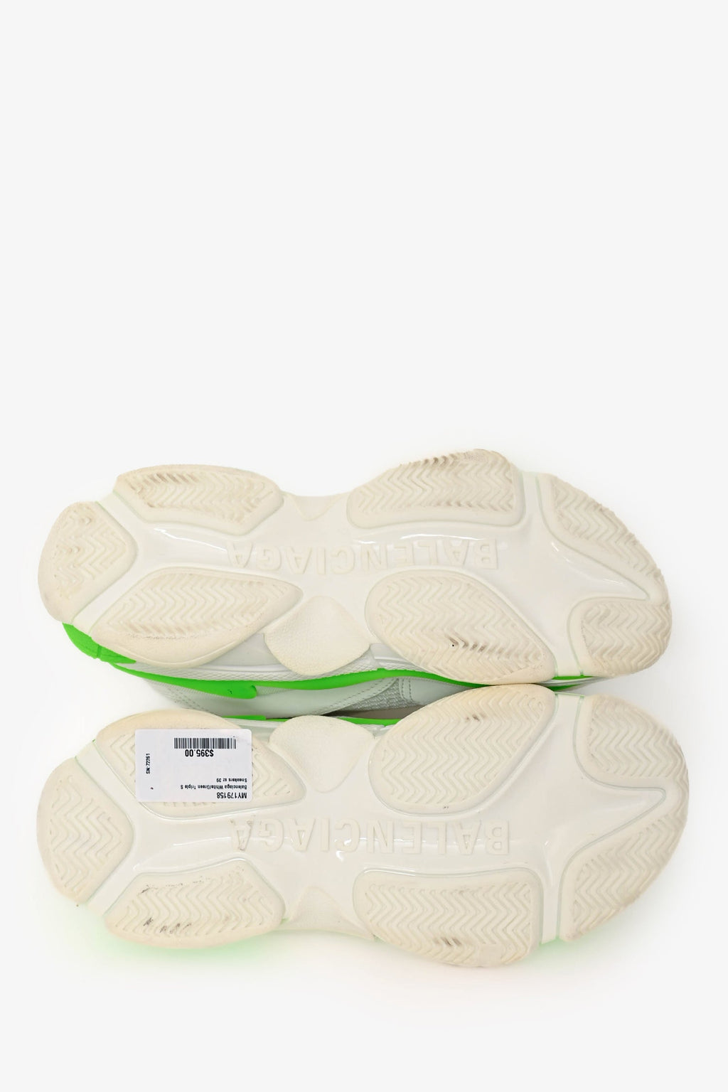 Balenciaga White/Green Triple S Sneakers Size 39