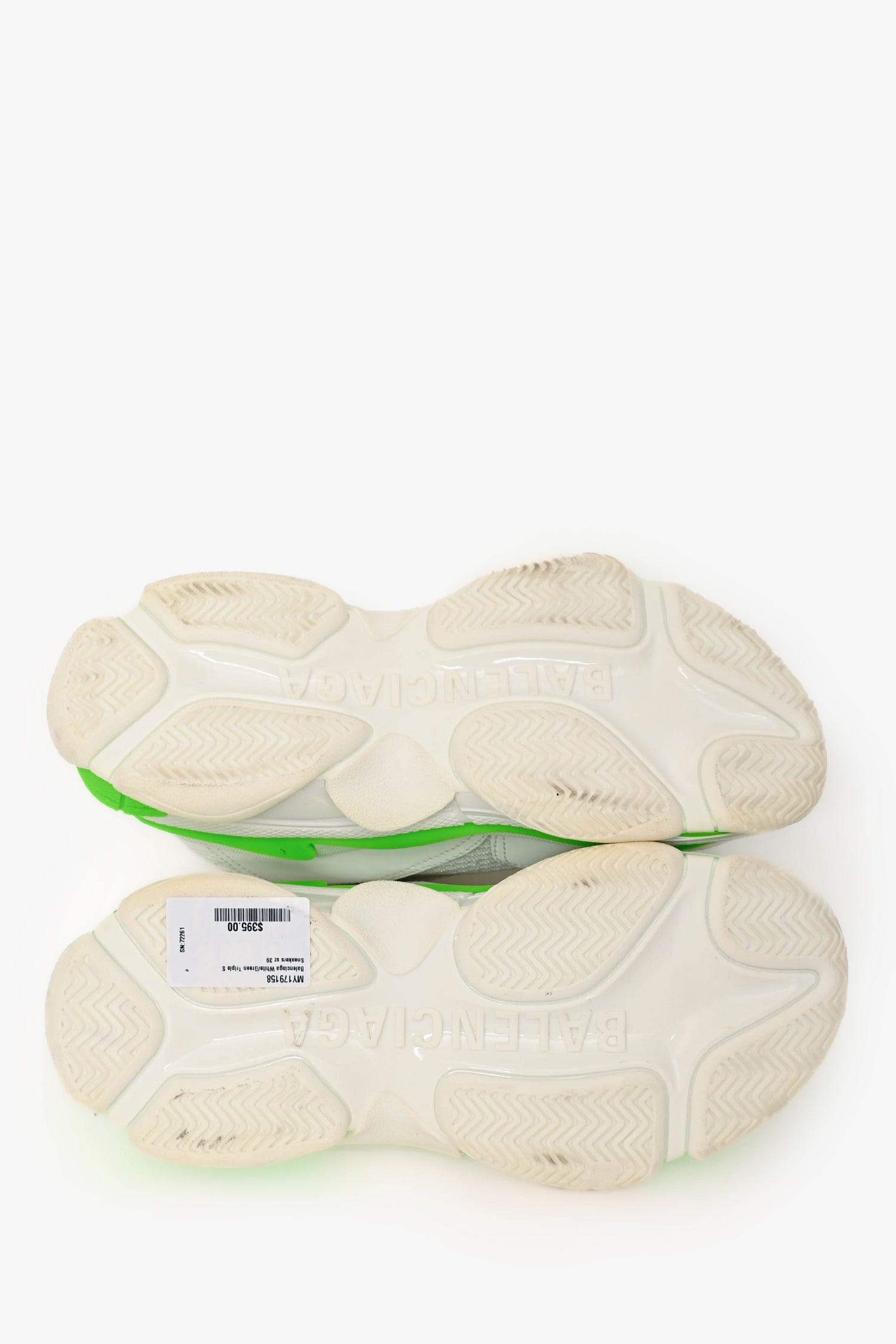 Balenciaga White/Green Triple S Sneakers Size 39