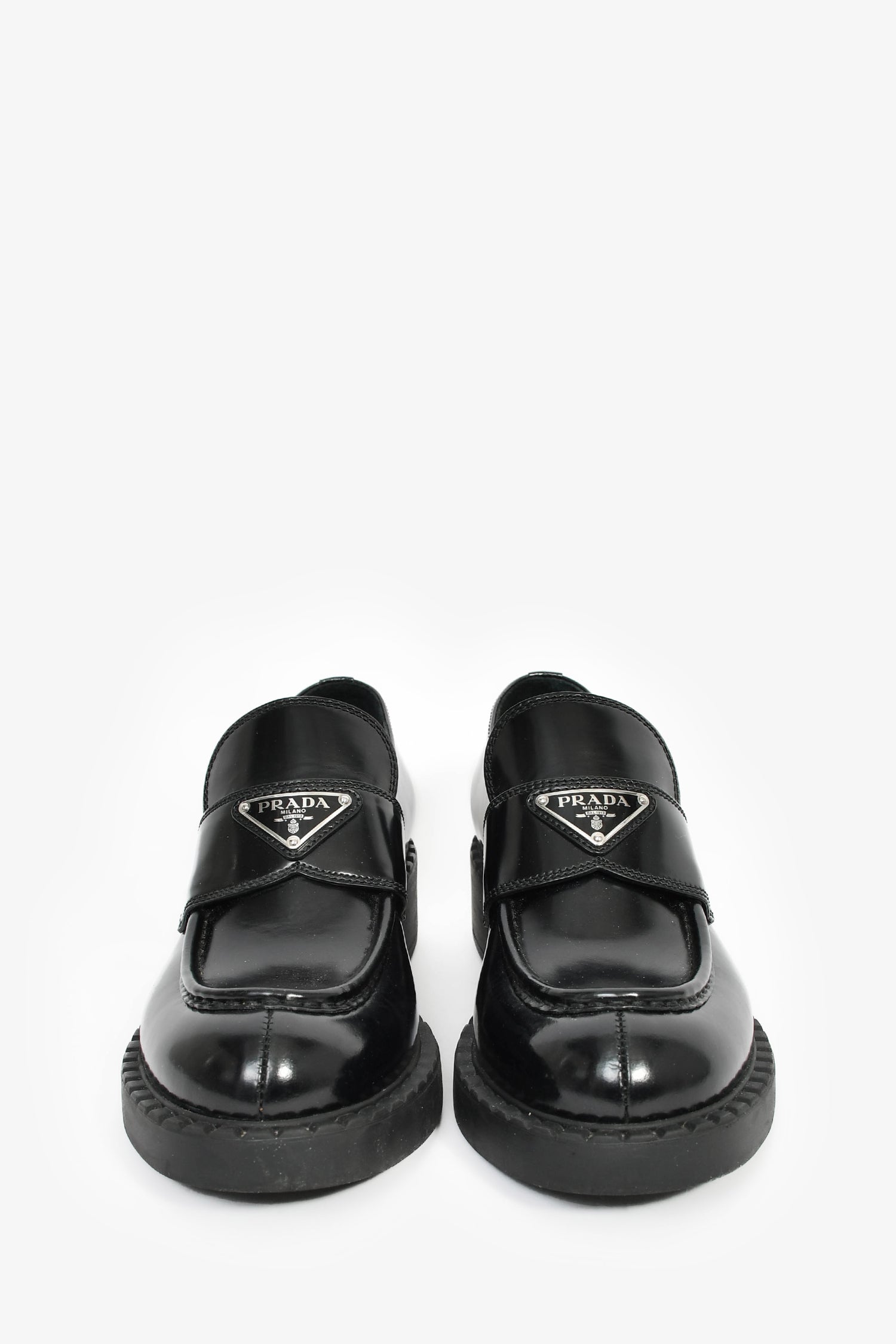 Prada Black Brushed Leather Loafers Size 39