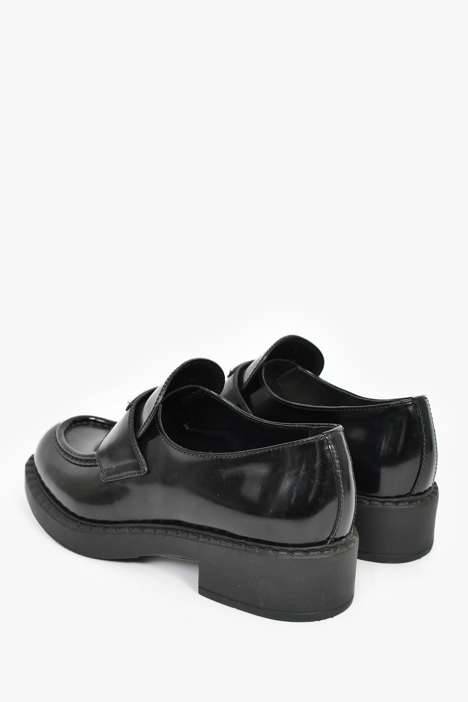 Prada Black Brushed Leather Loafers Size 39
