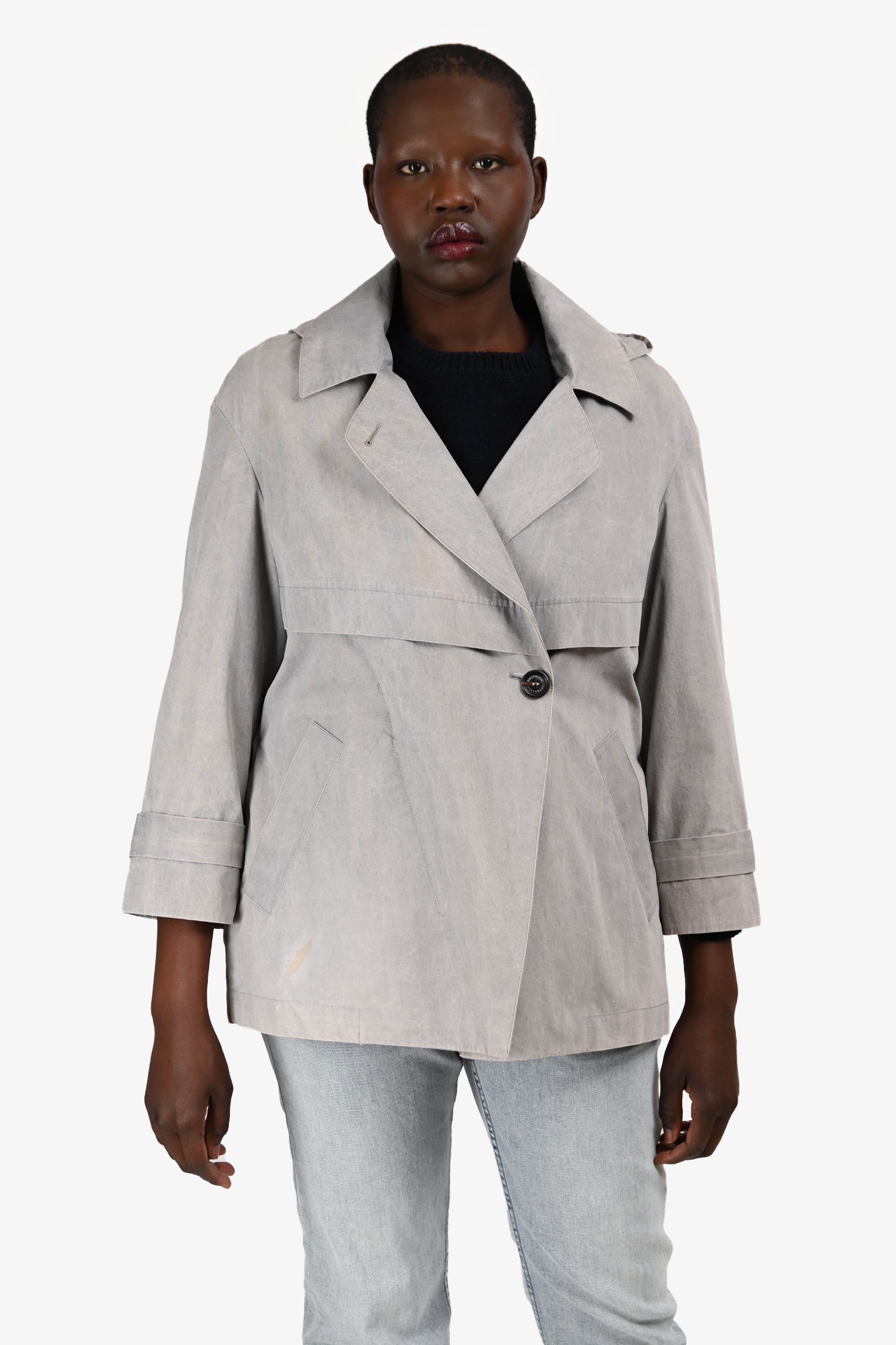 Brunello Cucinelli Grey Cotton Button Lightweight Jacket Size 48
