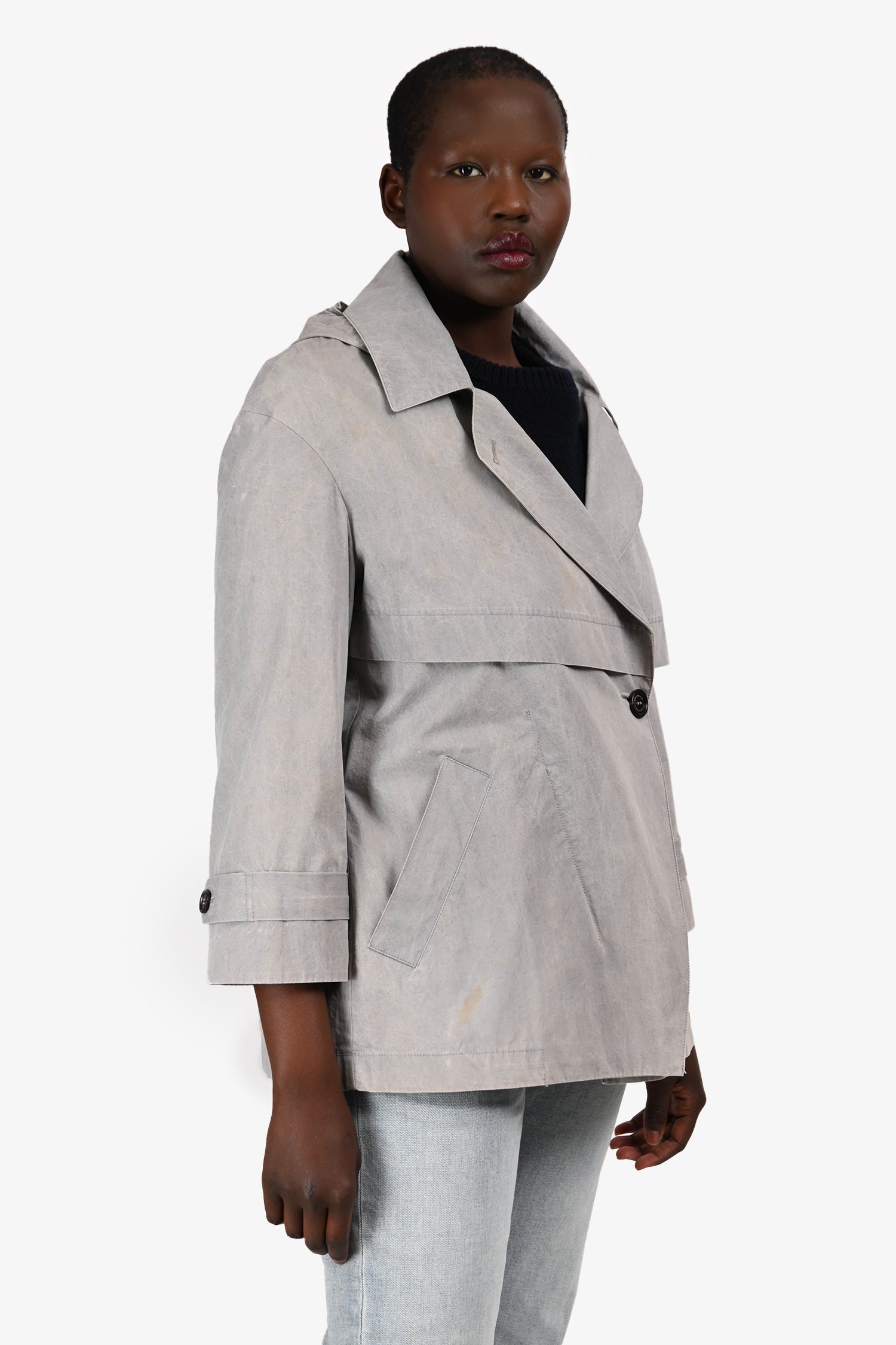 Brunello Cucinelli Grey Cotton Button Lightweight Jacket Size 48