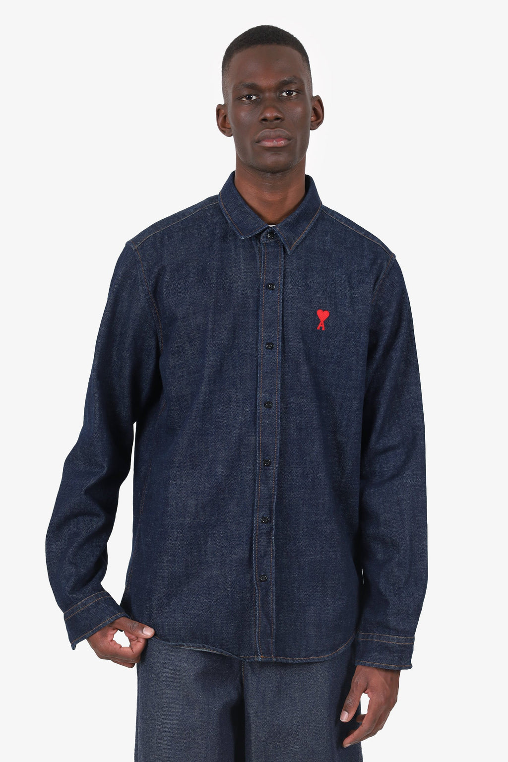 Ami Heart Logo Washed Denim Jacket Size XL