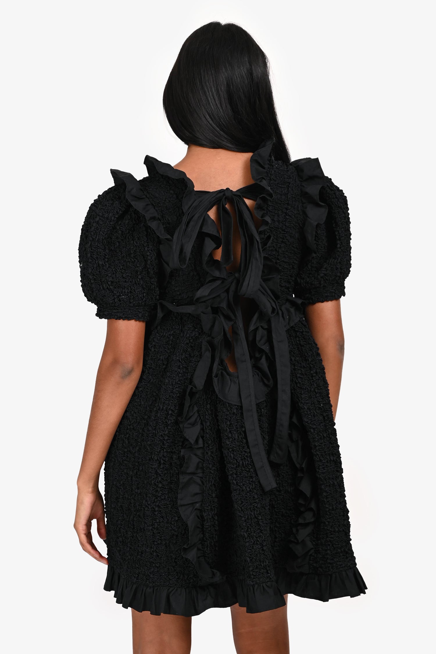 Cecilie Bahnsen Black Textured Ruffle Mini Dress Size 2 US