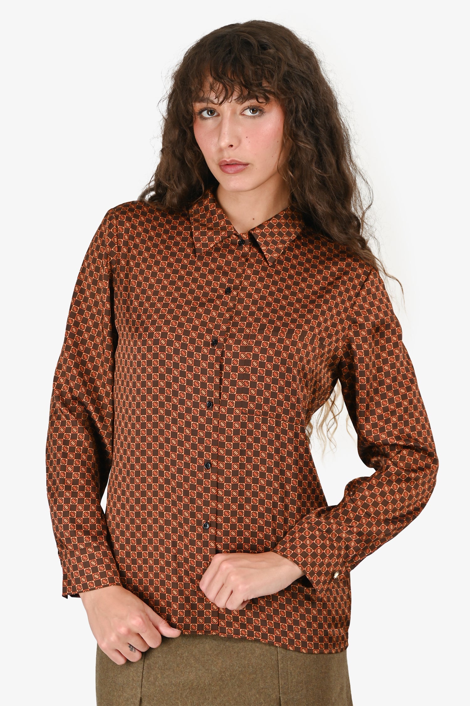 Maje Brown/Orange Button Down Collared Top Size 1