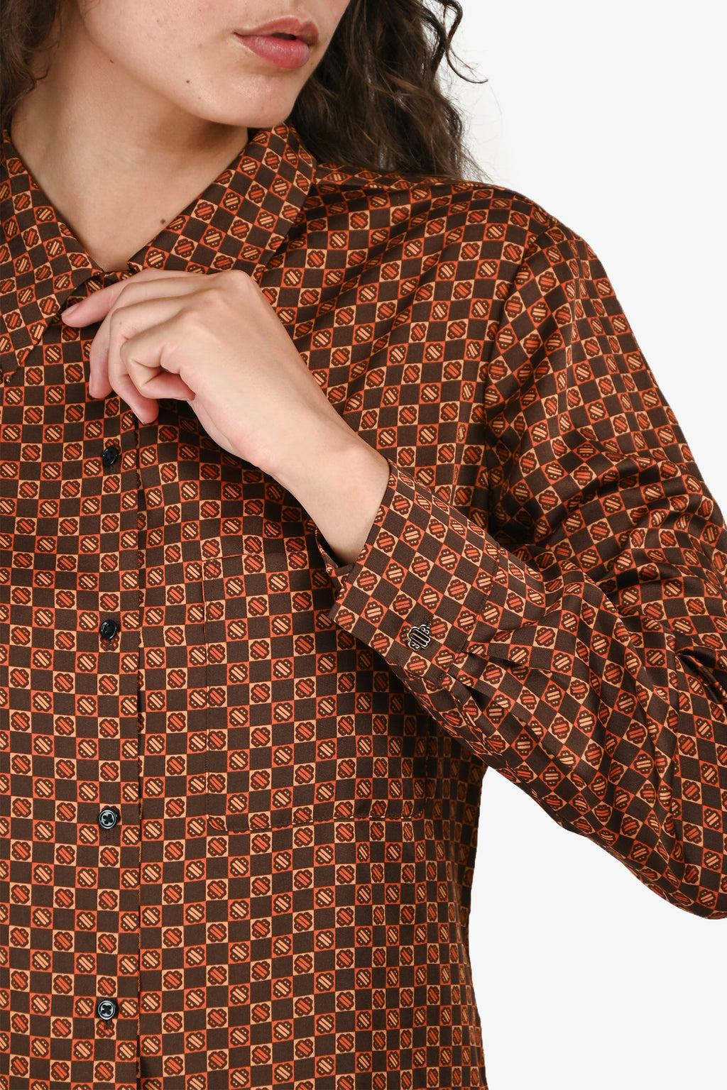 Maje Brown/Orange Button Down Collared Top Size 1