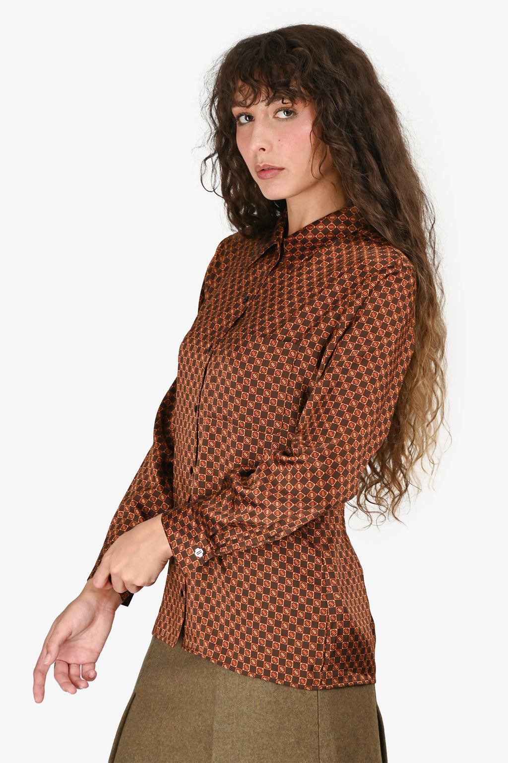 Maje Brown/Orange Button Down Collared Top Size 1