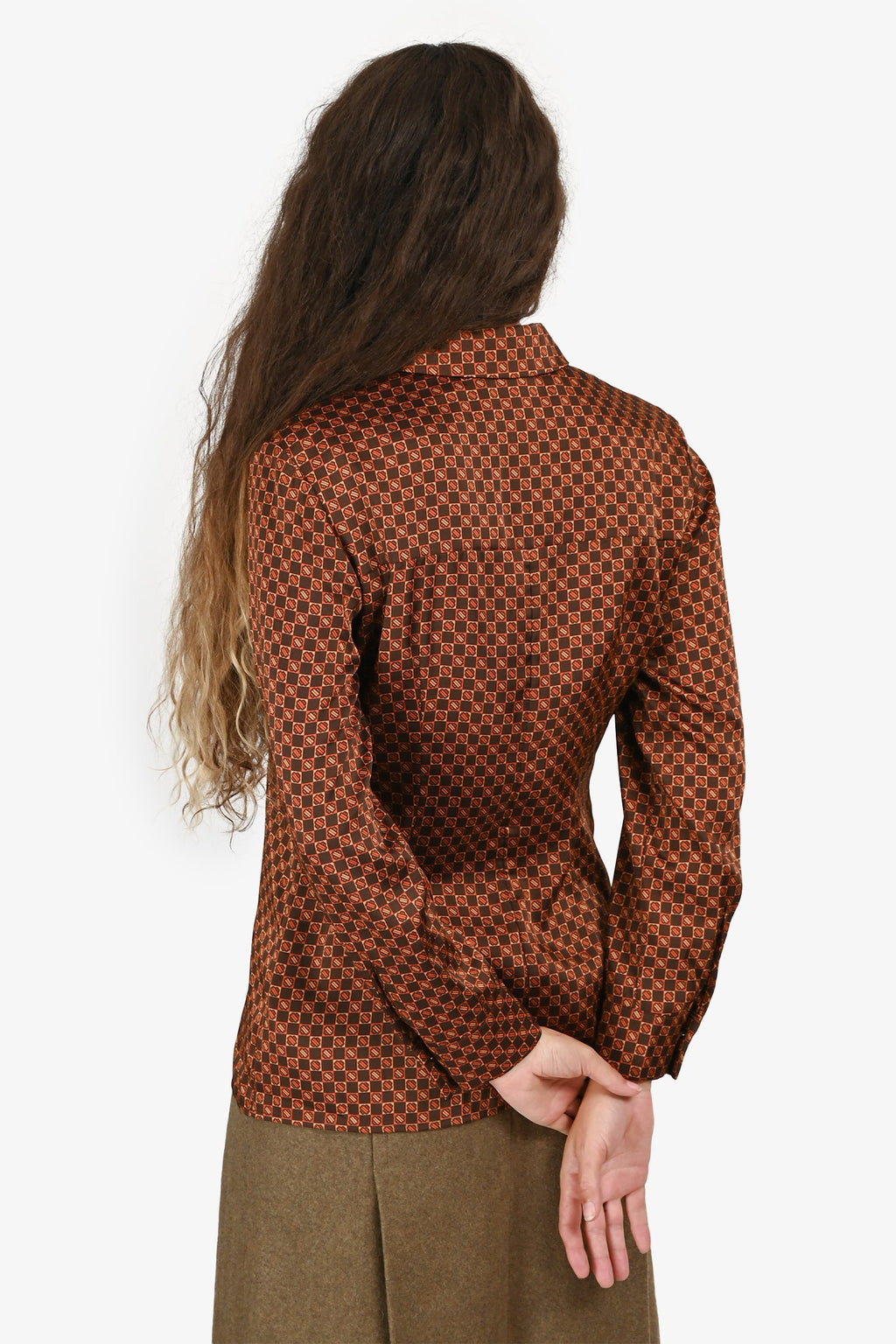 Maje Brown/Orange Button Down Collared Top Size 1