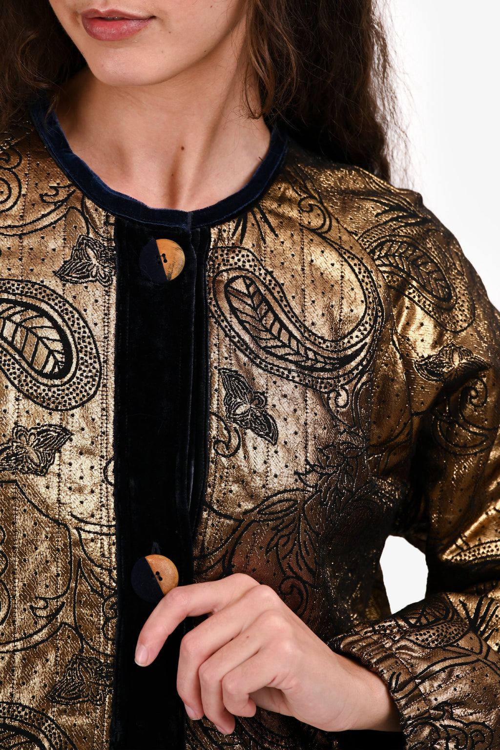Forte Forte Gold/Blue Metallic/Velvet Button Down Lightweight Jacket Estimated Size S/M