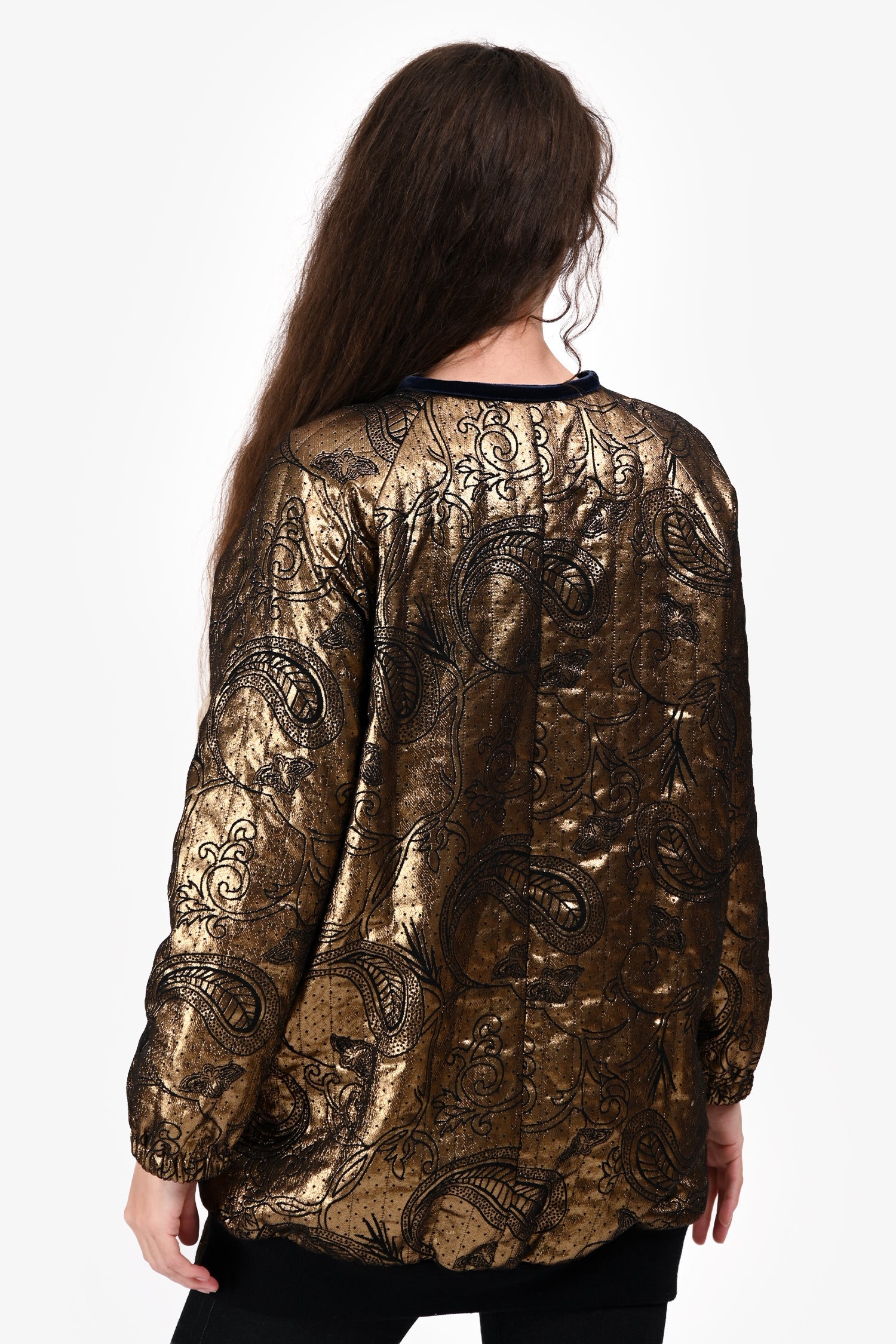 Forte Forte Gold/Blue Metallic/Velvet Button Down Lightweight Jacket Estimated Size S/M