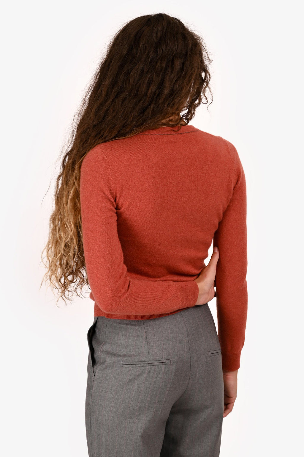 Brunello Cucinelli Burnt Orange Cashmere Bead Embellished Sweater Size XXS