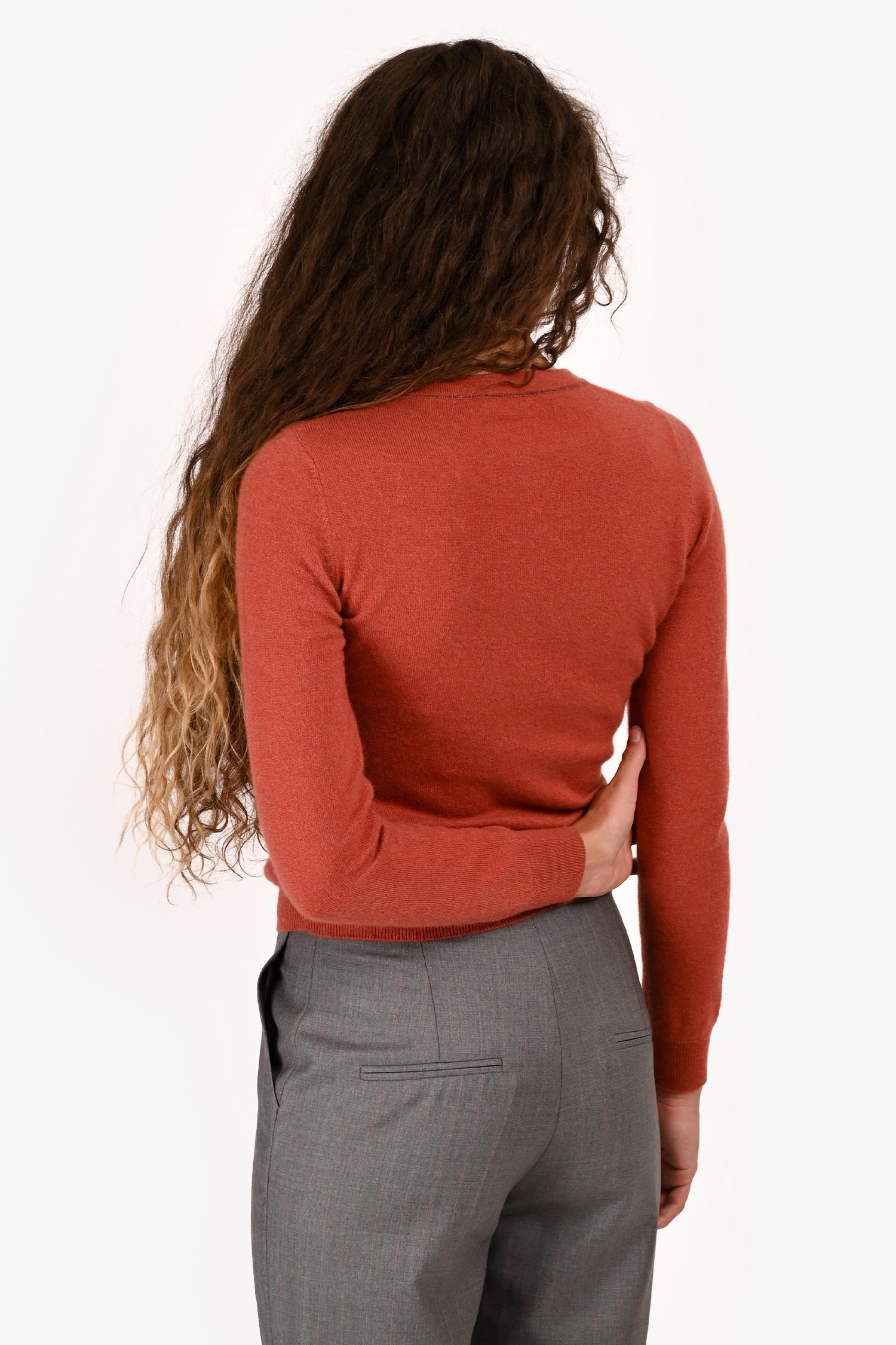 Brunello Cucinelli Burnt Orange Cashmere Bead Embellished Sweater Size XXS