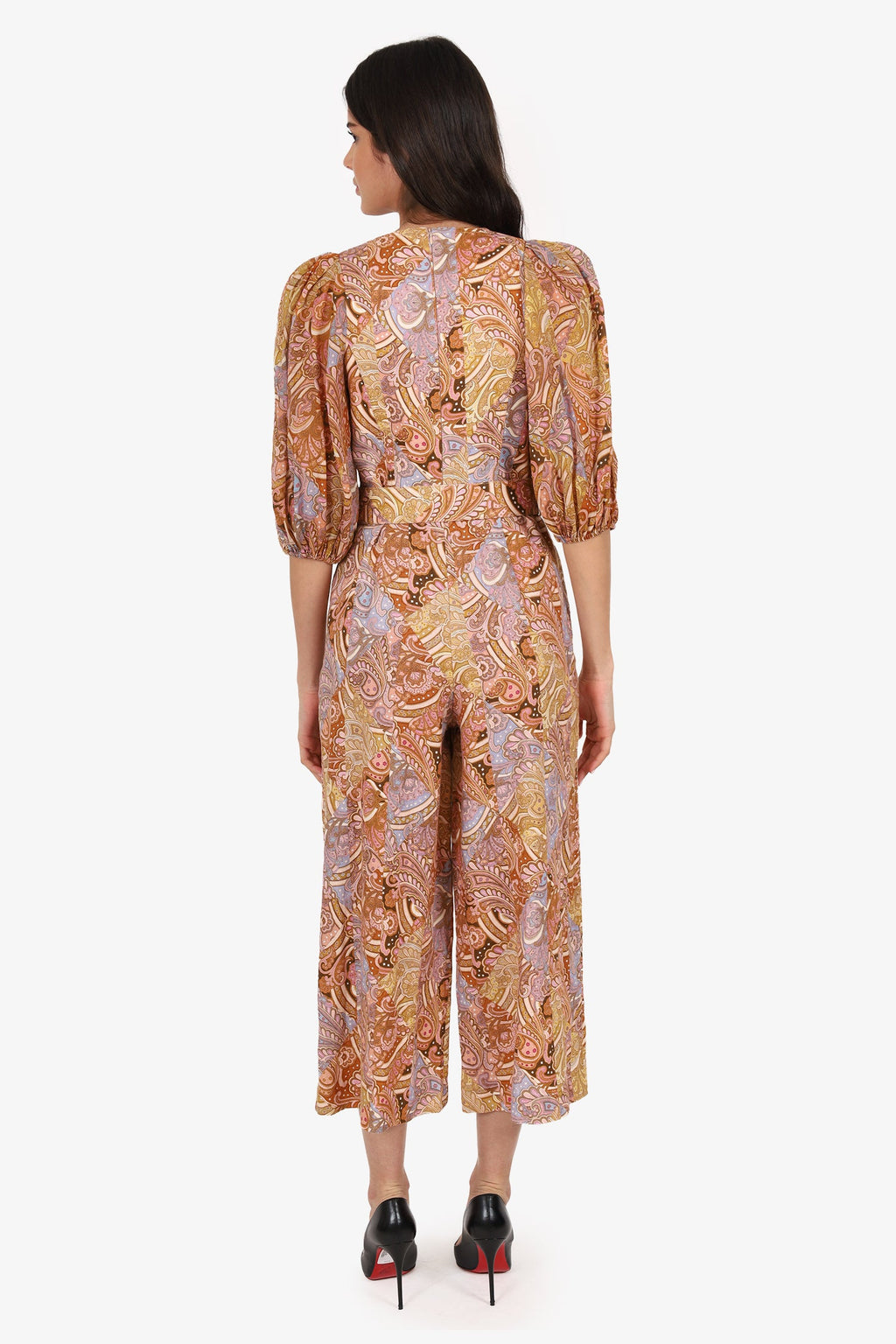 Zimmerman Brown Linen Paisley Jumpsuit With Belt Size 1