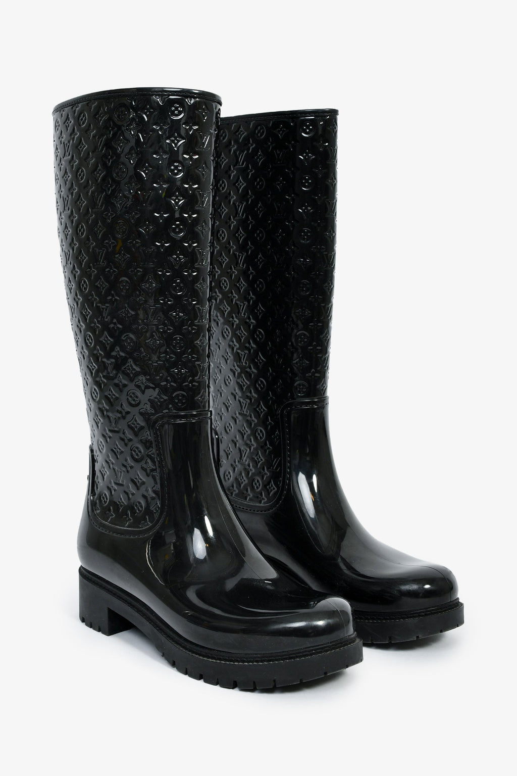 Louis Vuitton Black Rubber Monogram Rain Boots Size 38
