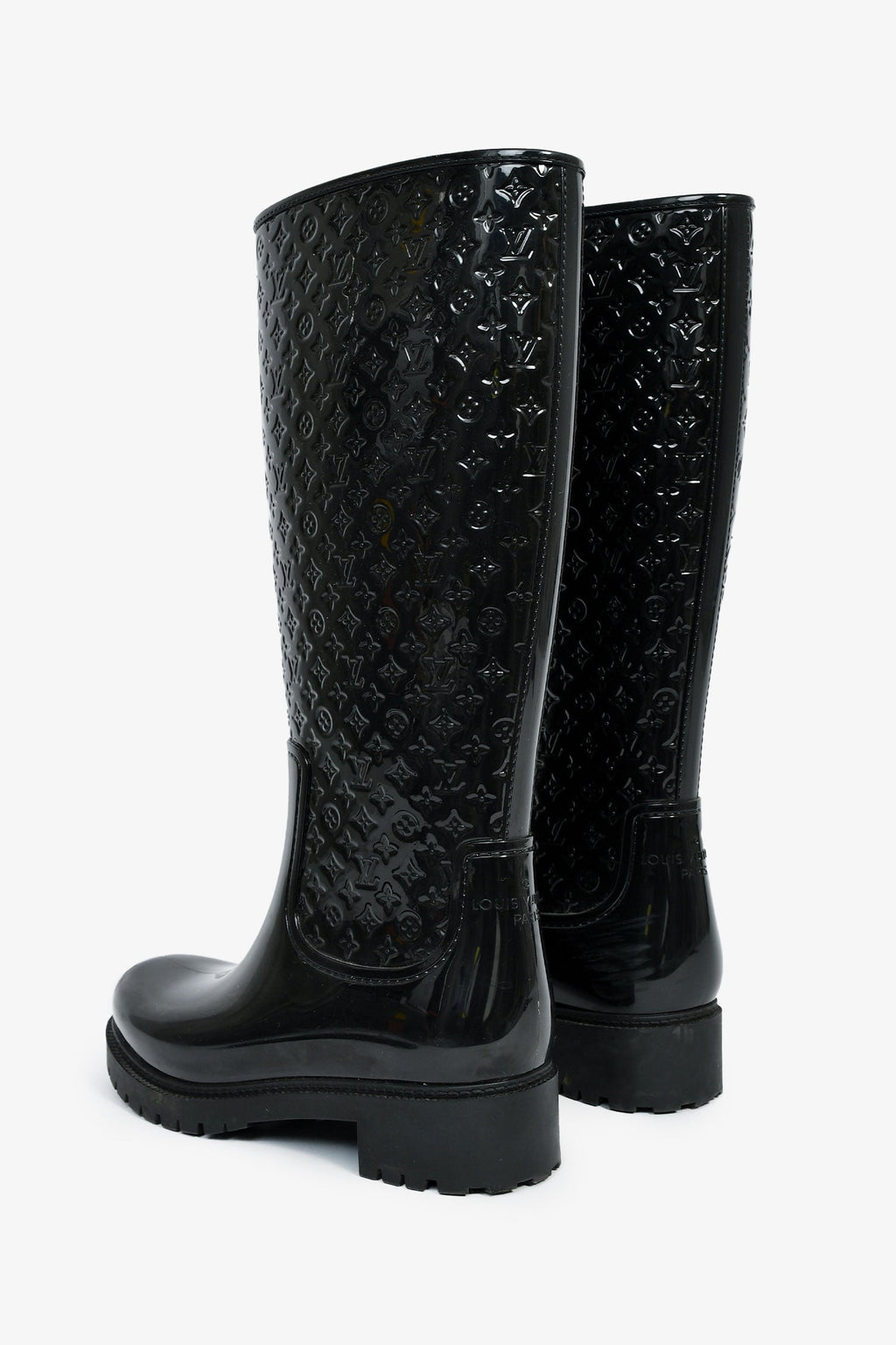 Louis Vuitton Black Rubber Monogram Rain Boots Size 38