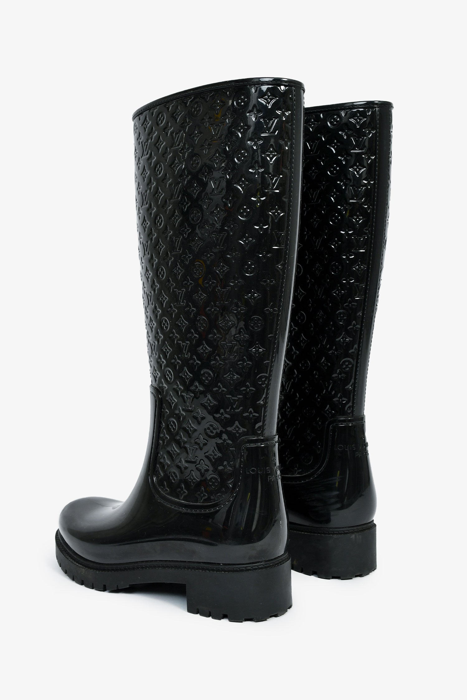 Louis Vuitton Black Rubber Monogram Rain Boots Size 38