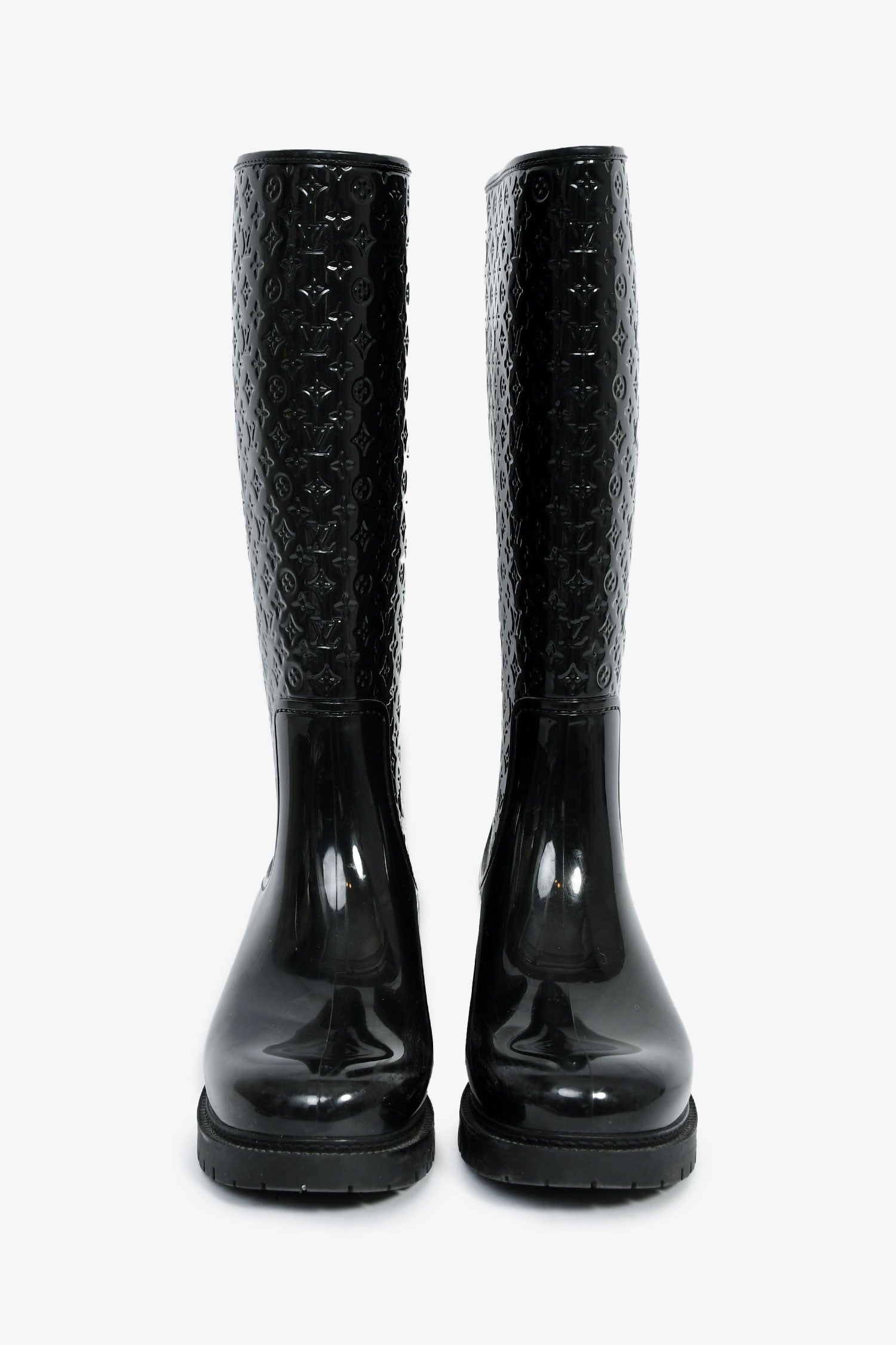 Louis Vuitton Black Rubber Monogram Rain Boots Size 38