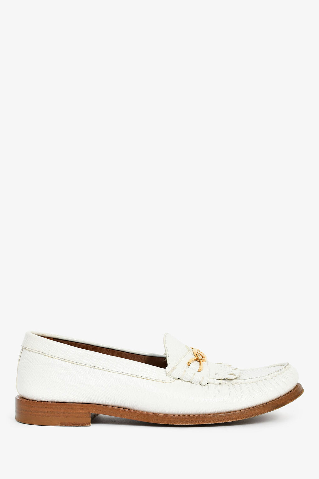 Celine White Triomphe Luco Fringe Loafers Size 38.5