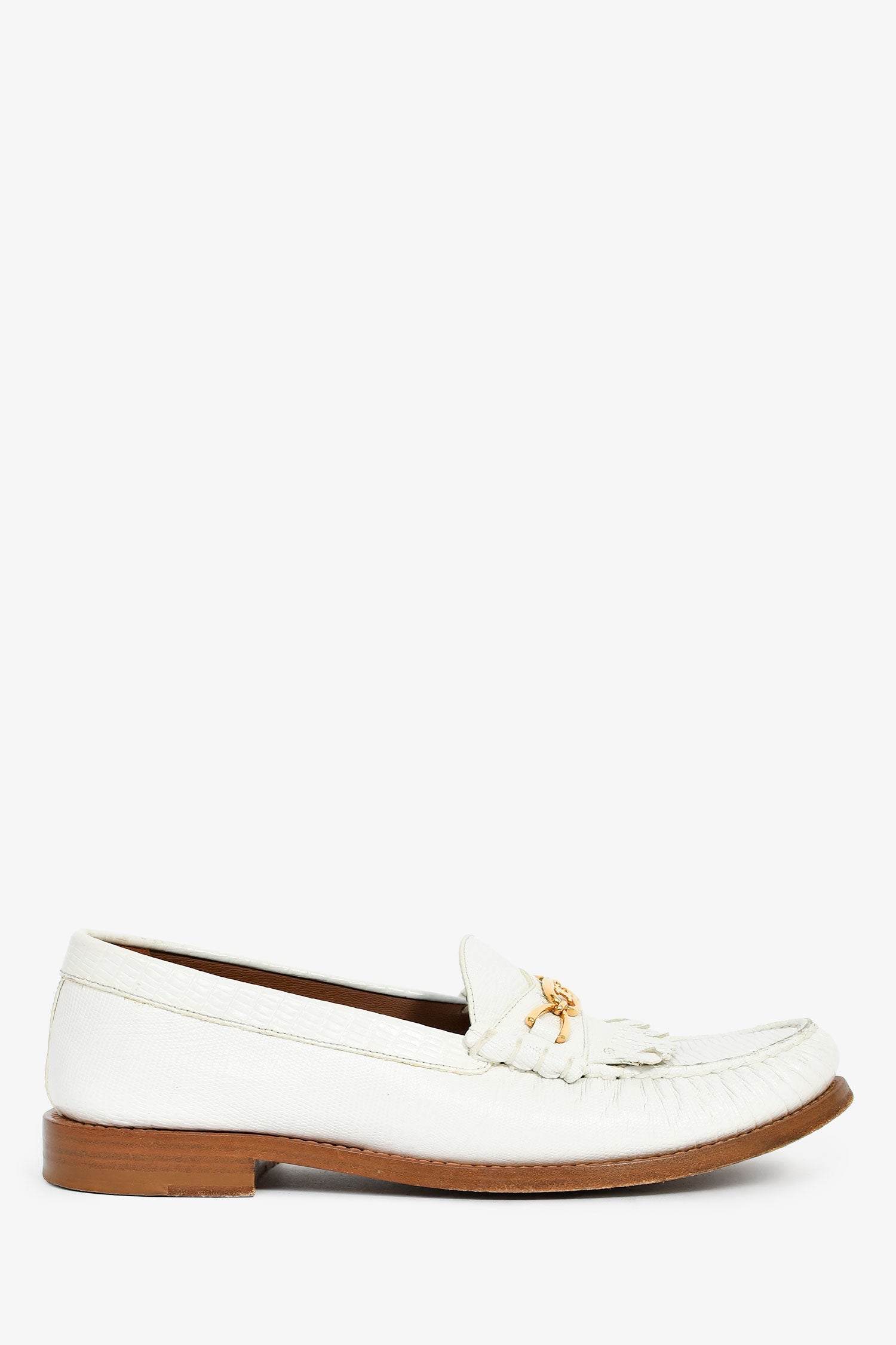 Celine White Triomphe Luco Fringe Loafers Size 38.5