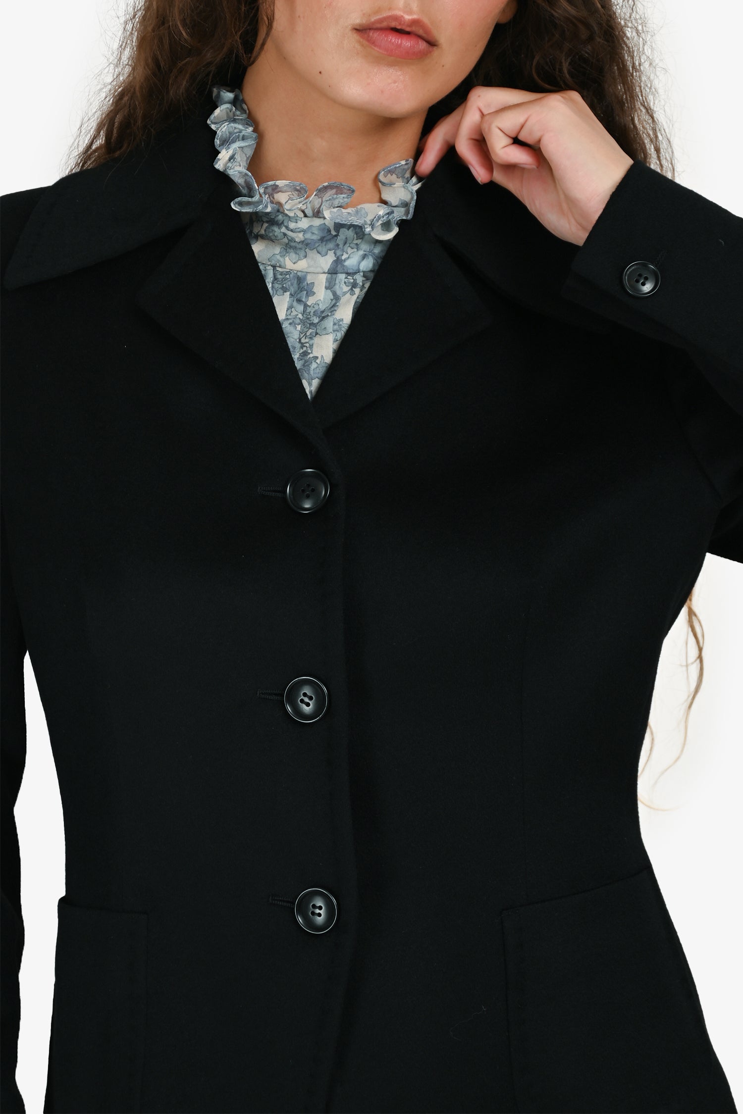 Max Mara Black Camel Hair Single Breasted Light Weight Coat Size 8 US