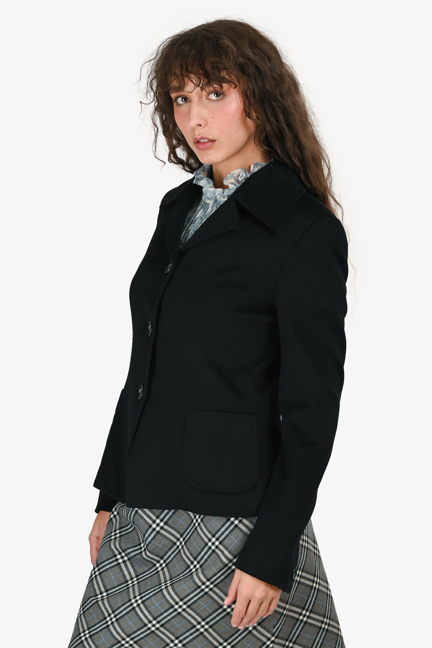 Max Mara Black Camel Hair Single Breasted Light Weight Coat Size 8 US