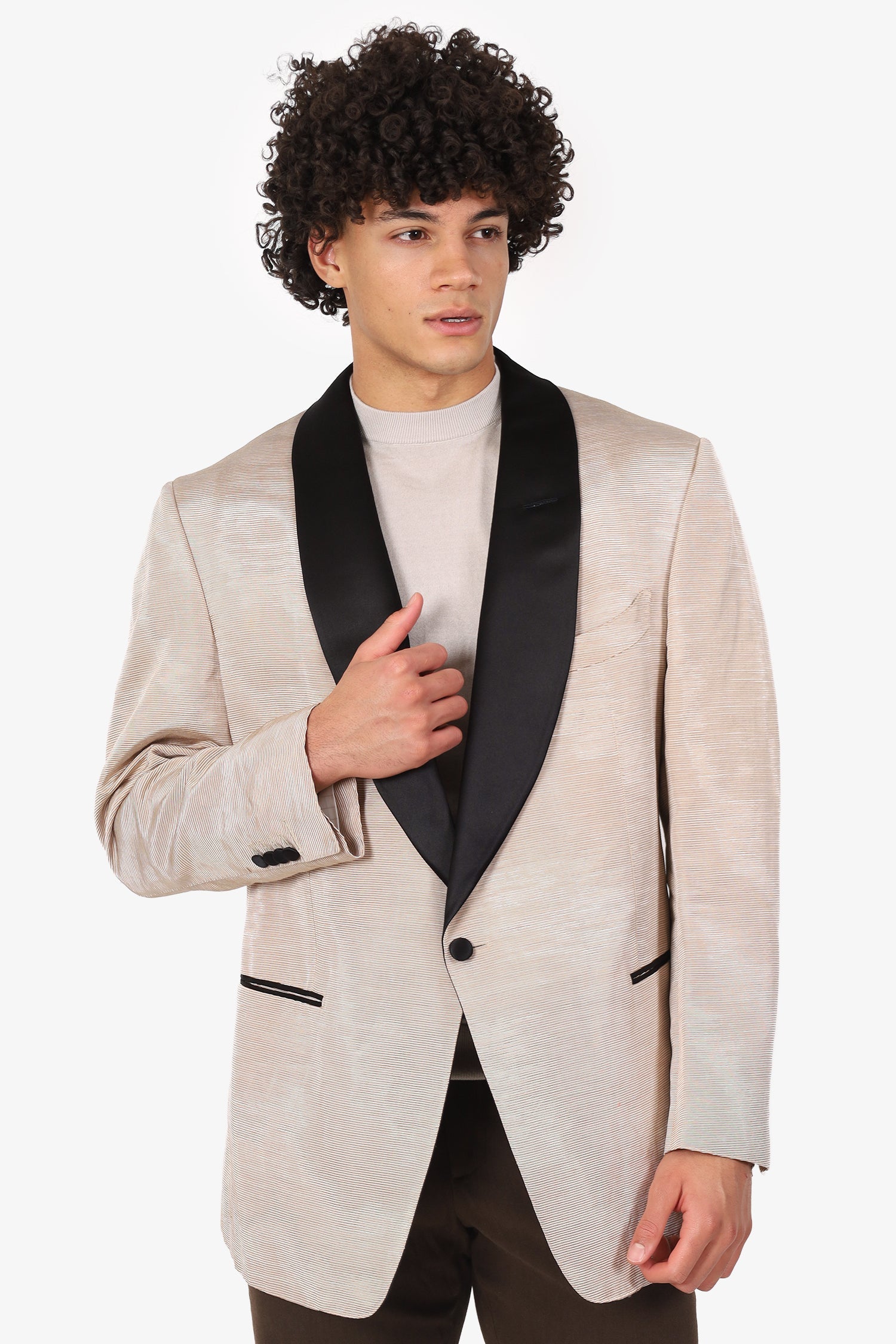 Tom Ford Shiny Beige Cotton Blend Tuxedo Blazer Size 58R Mens
