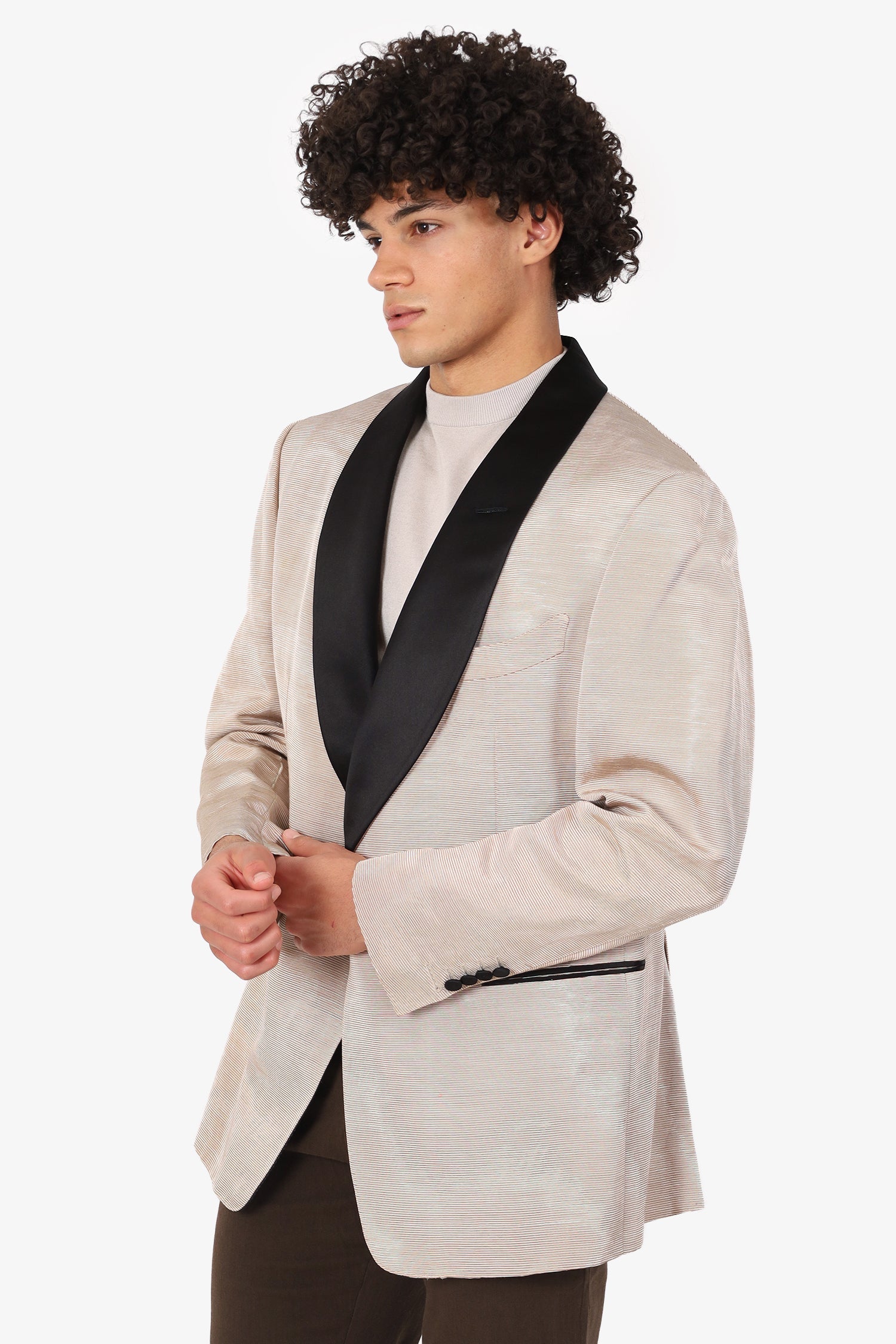 Tom Ford Shiny Beige Cotton Blend Tuxedo Blazer Size 58R Mens