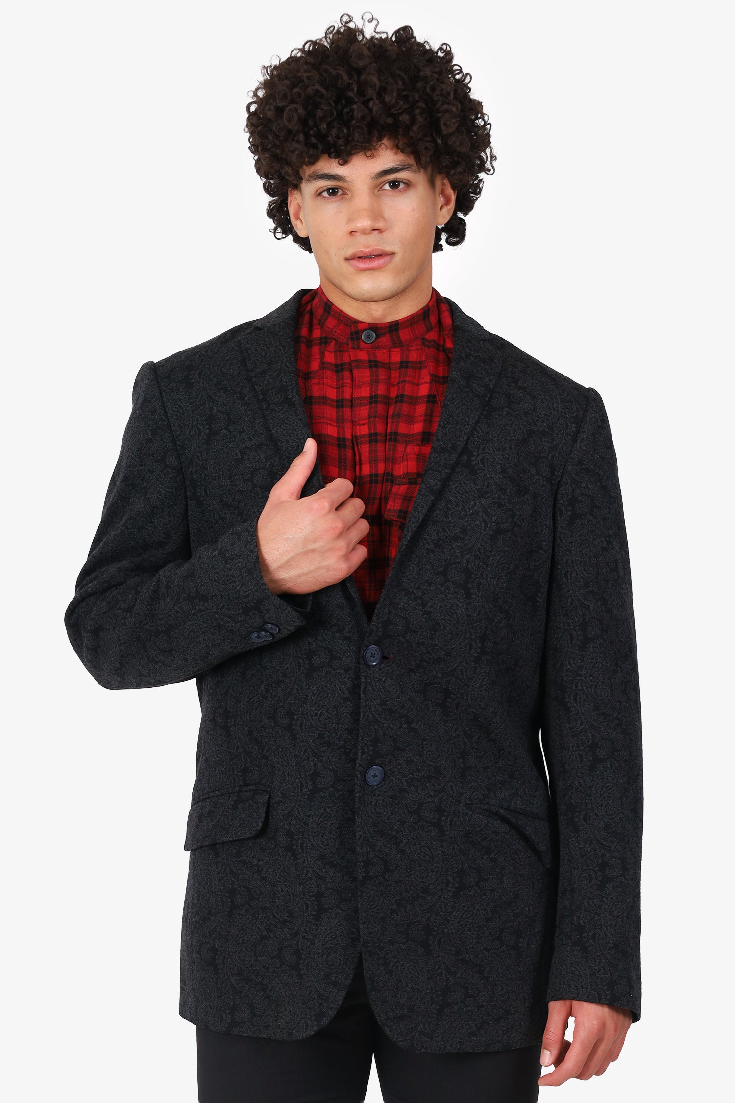 Etro Dark Grey Paisley Print Wool Blazer Estimated Size L Mens