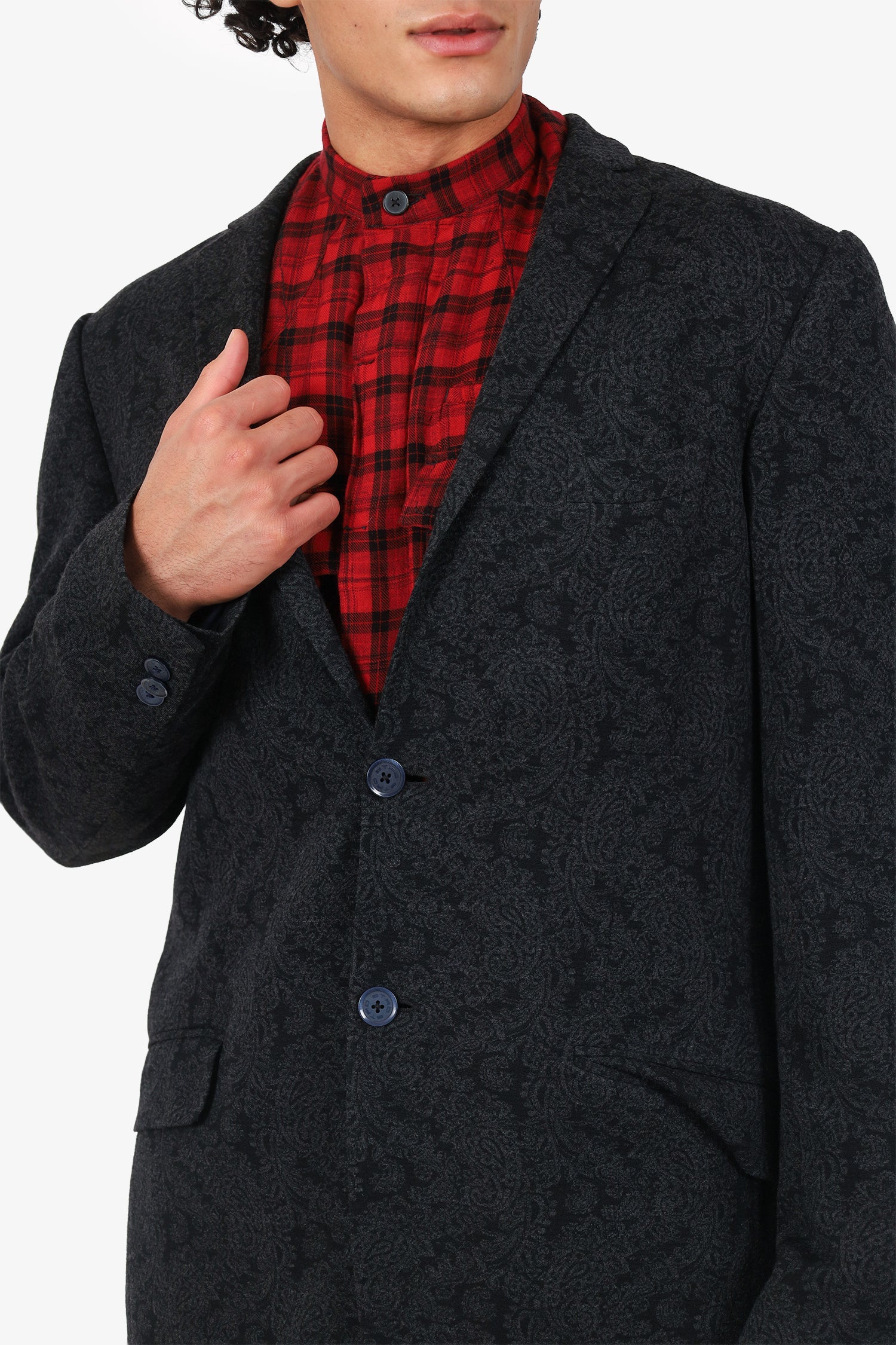 Etro Dark Grey Paisley Print Wool Blazer Estimated Size L Mens