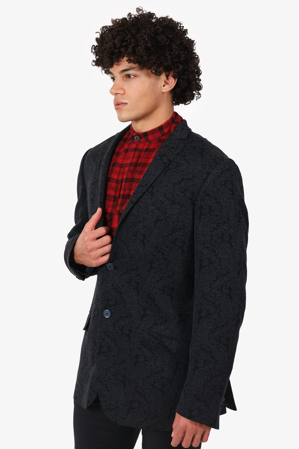 Etro Dark Grey Paisley Print Wool Blazer Estimated Size L Mens